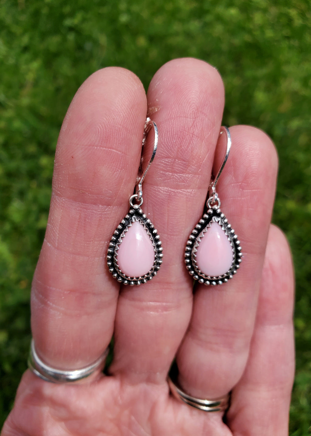 Beautiful Pink Queen Conch Teardrop Dangle Drop Earrings in Solid Sterling Silver