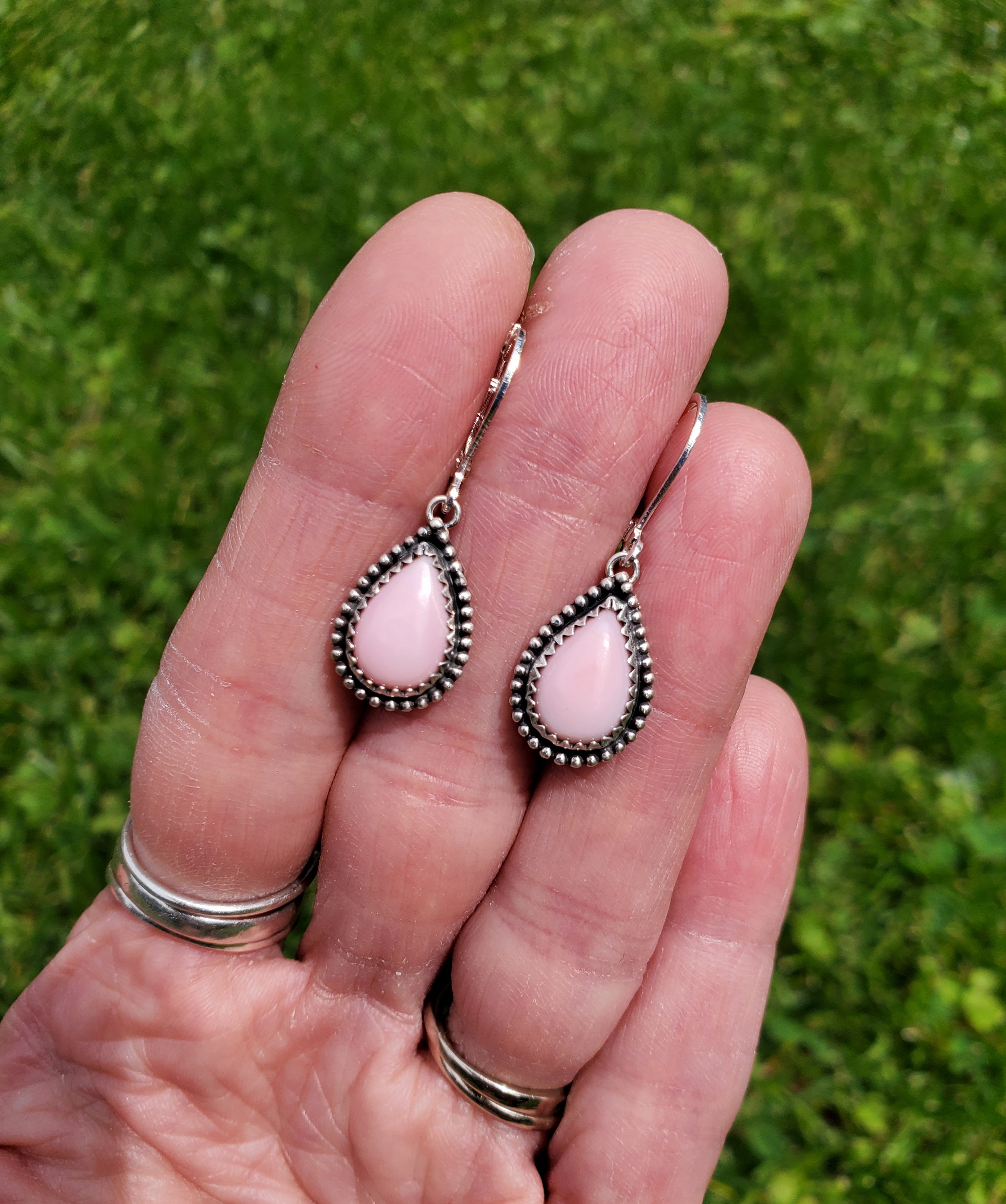 Beautiful Pink Queen Conch Teardrop Dangle Drop Earrings in Solid Sterling Silver