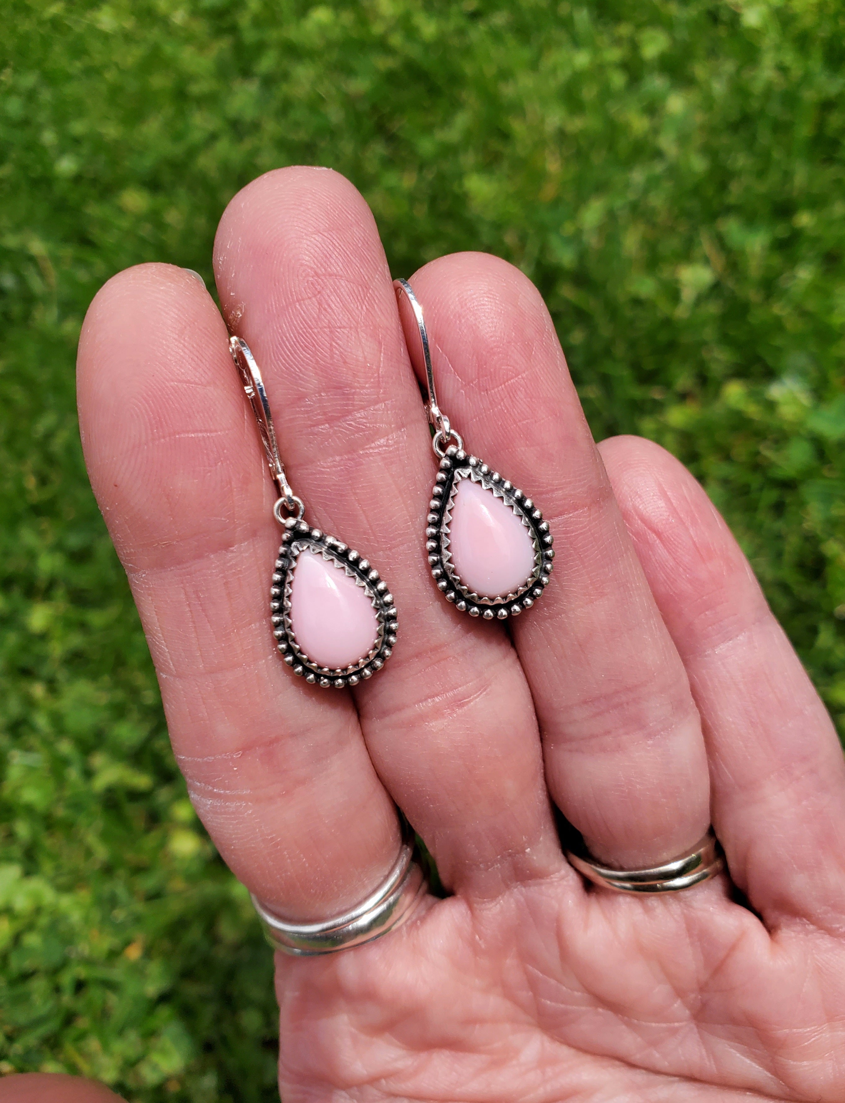 Beautiful Pink Queen Conch Teardrop Dangle Drop Earrings in Solid Sterling Silver