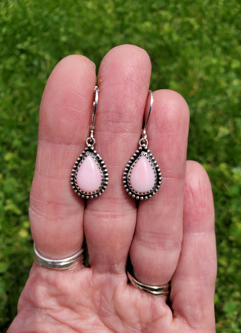 Beautiful Pink Queen Conch Teardrop Dangle Drop Earrings in Solid Sterling Silver