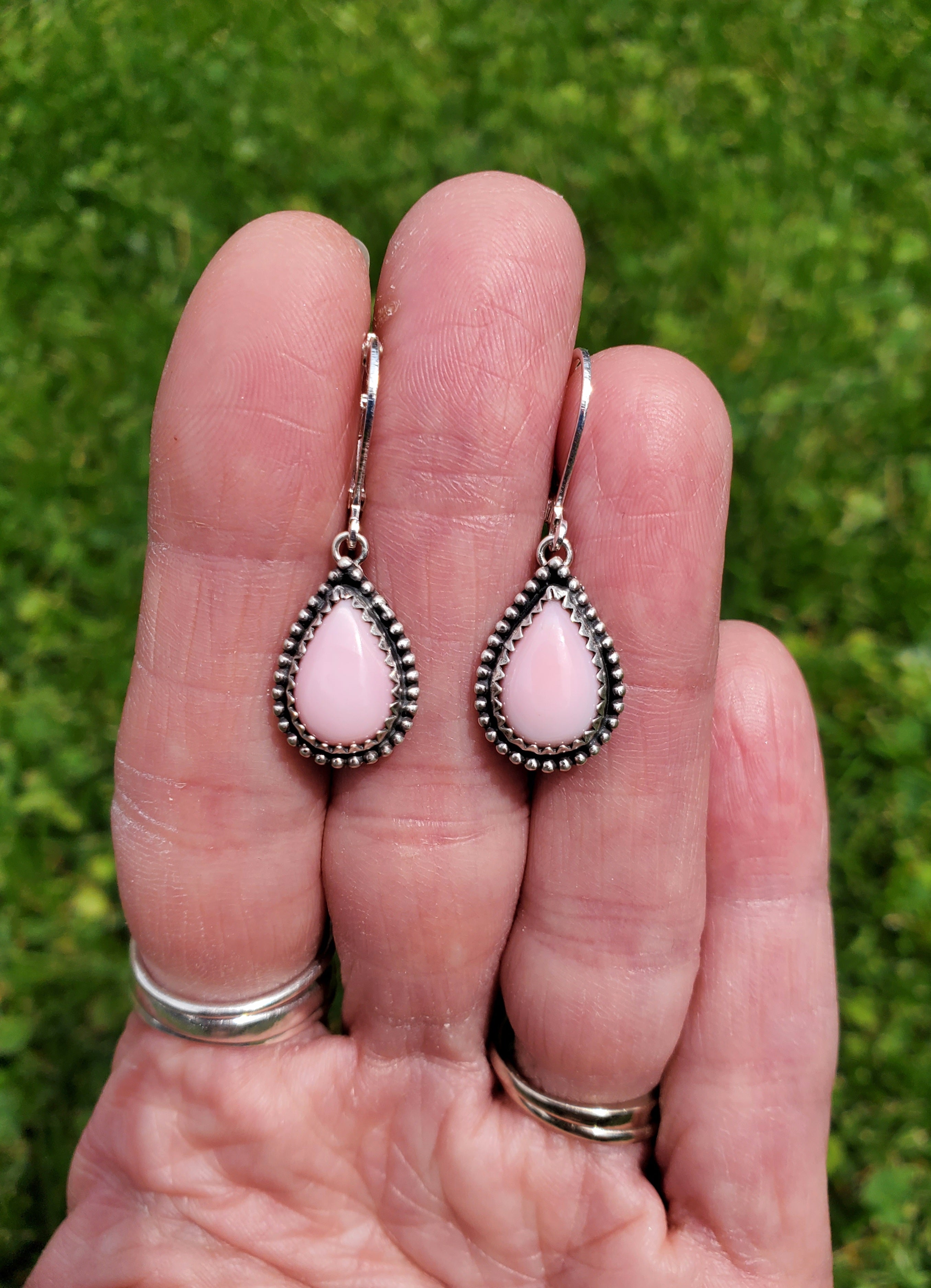 Beautiful Pink Queen Conch Teardrop Dangle Drop Earrings in Solid Sterling Silver