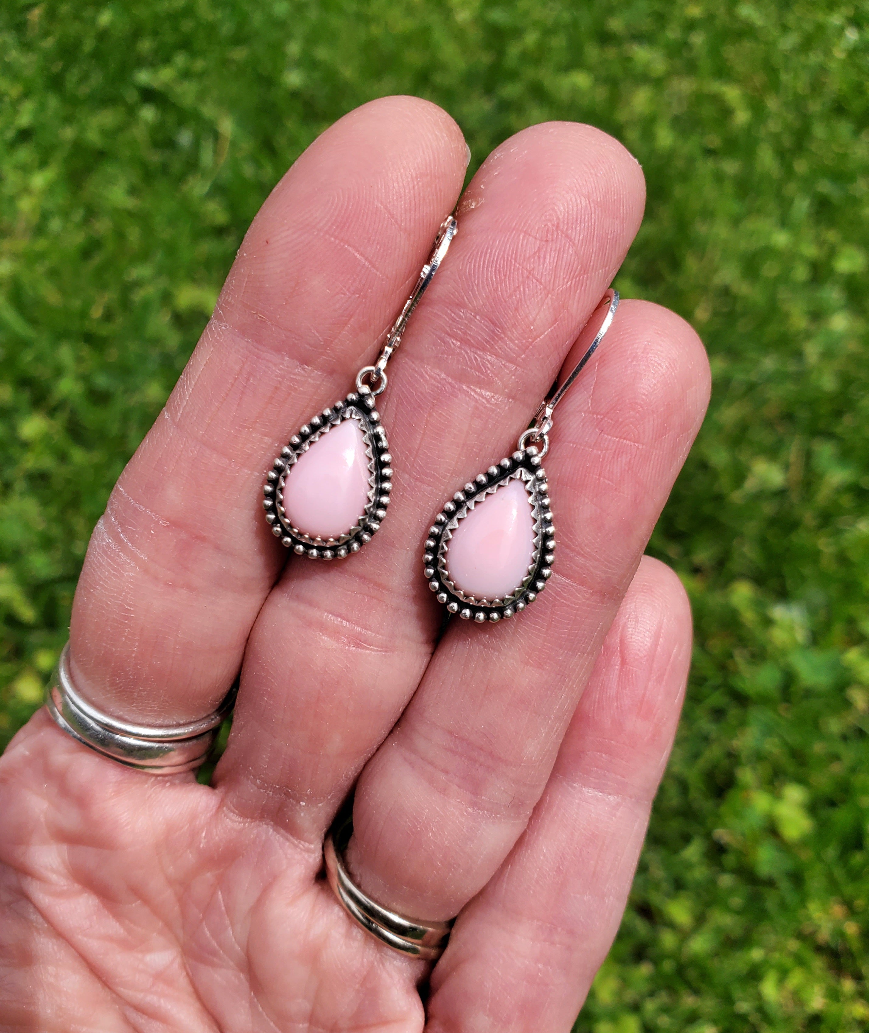 Beautiful Pink Queen Conch Teardrop Dangle Drop Earrings in Solid Sterling Silver