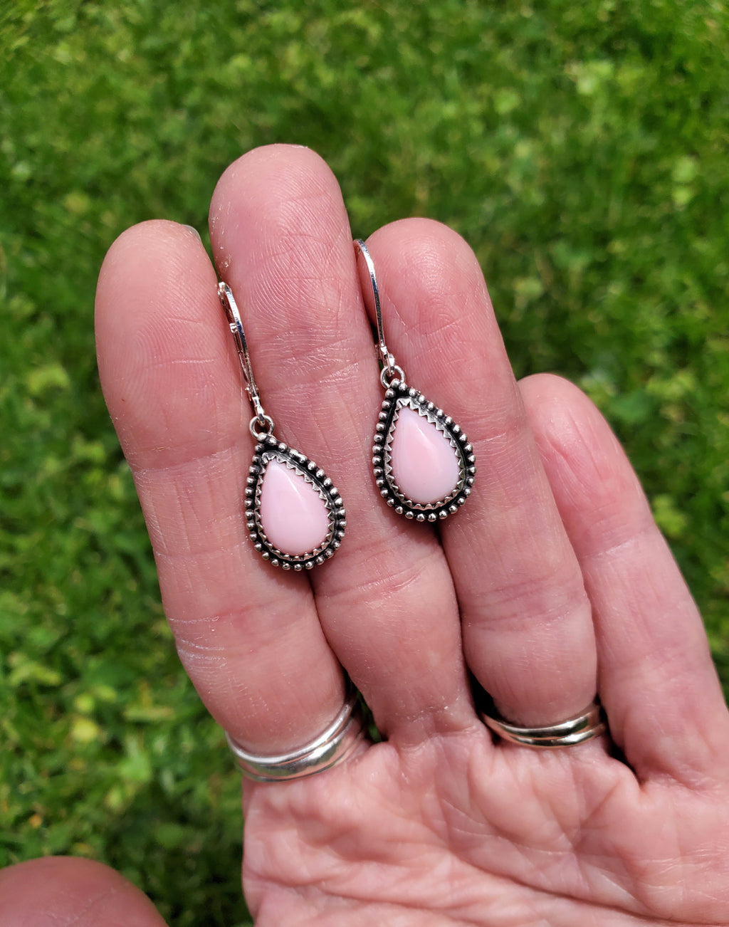 Beautiful Pink Queen Conch Teardrop Dangle Drop Earrings in Solid Sterling Silver
