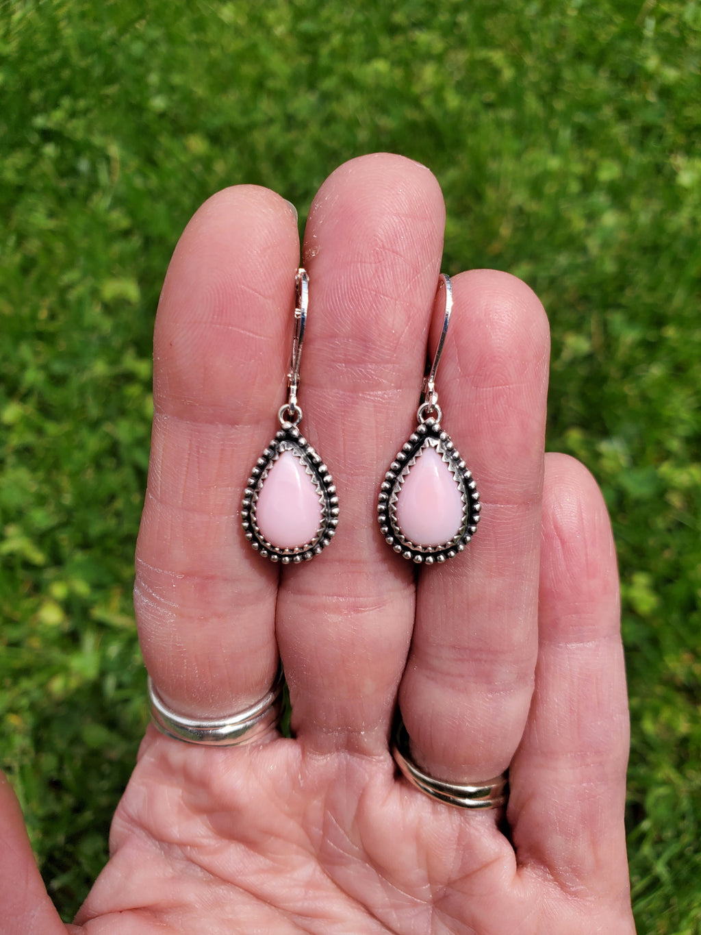 Beautiful Pink Queen Conch Teardrop Dangle Drop Earrings in Solid Sterling Silver