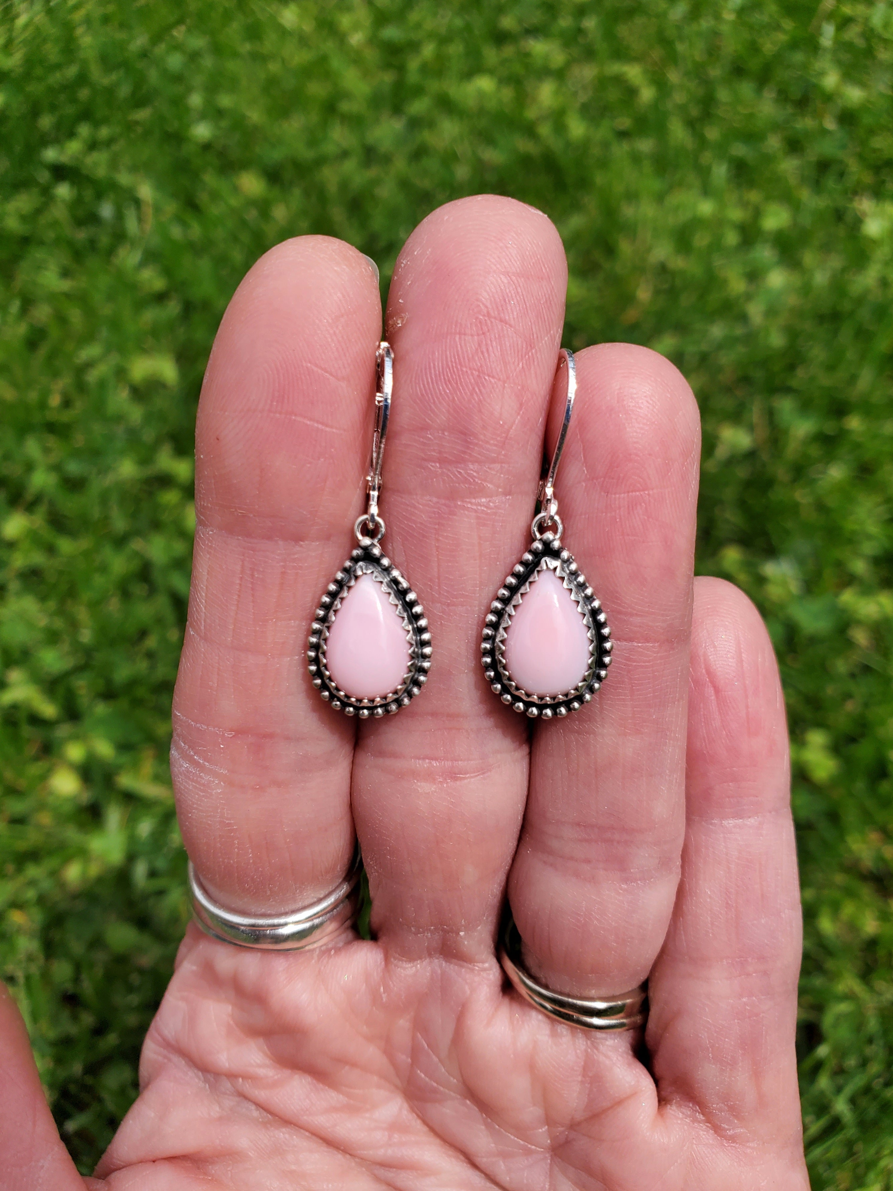 Beautiful Pink Queen Conch Teardrop Dangle Drop Earrings in Solid Sterling Silver