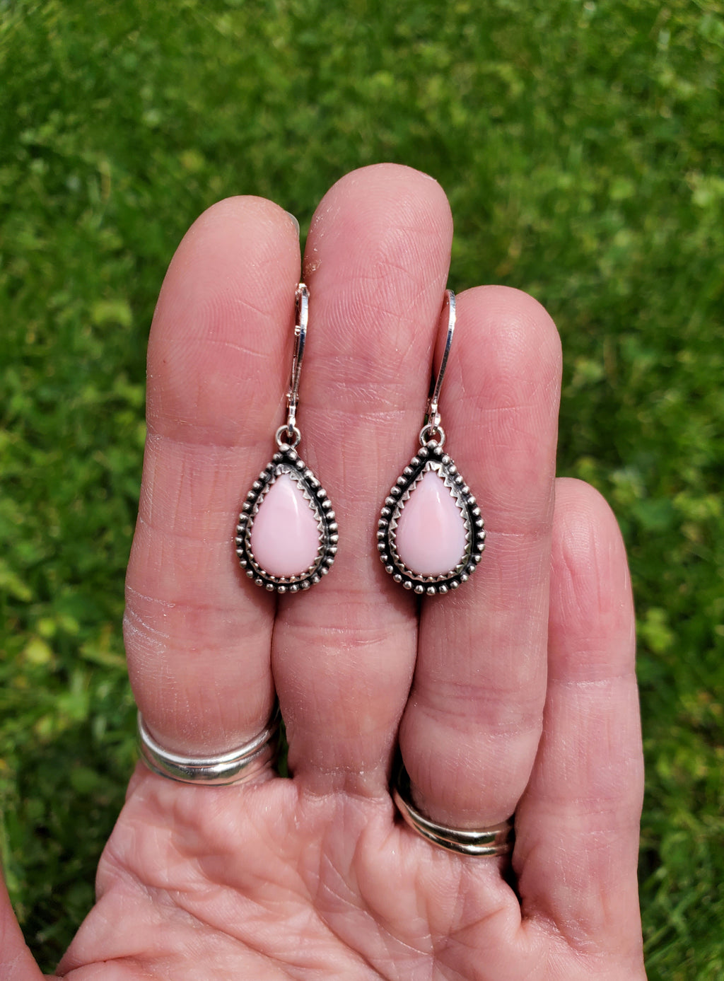 Beautiful Pink Queen Conch Teardrop Dangle Drop Earrings in Solid Sterling Silver