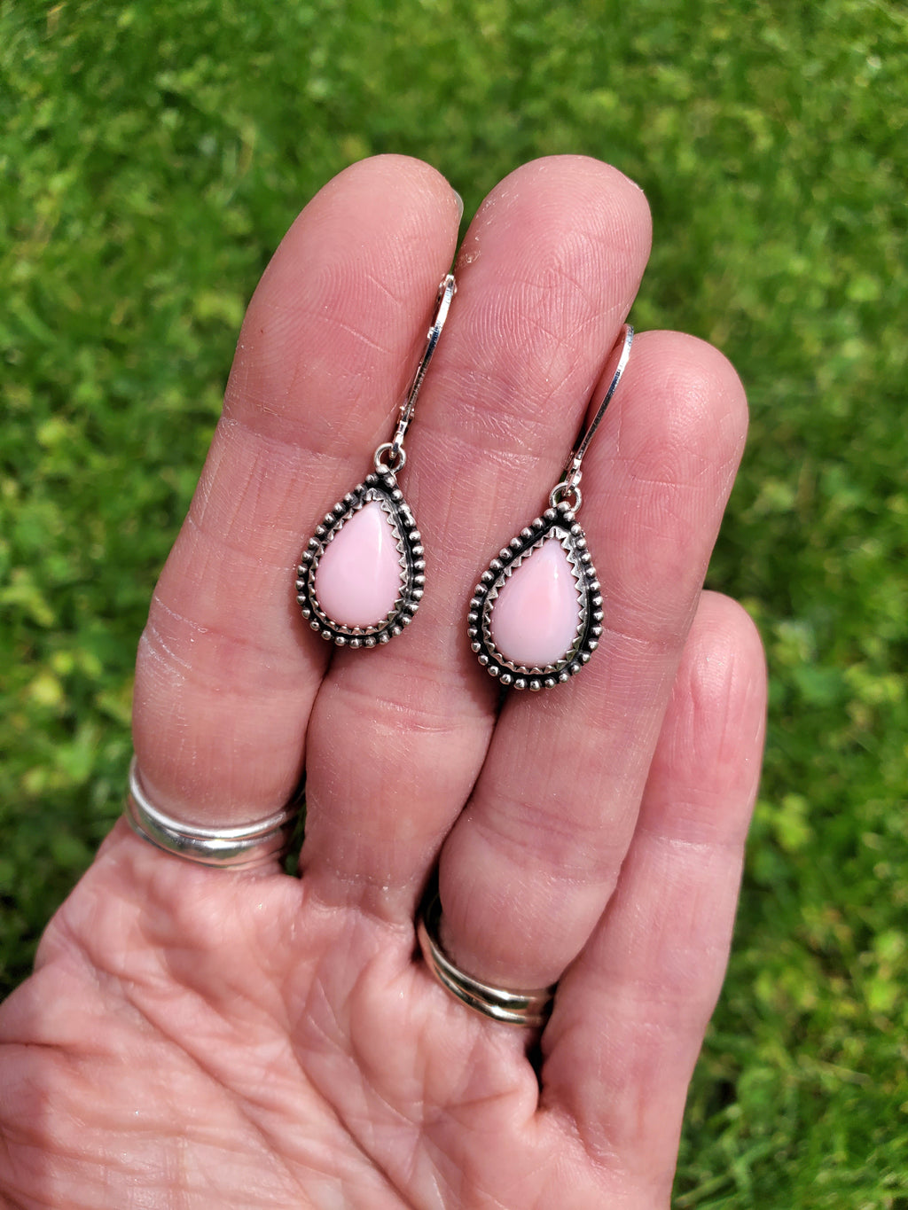 Beautiful Pink Queen Conch Teardrop Dangle Drop Earrings in Solid Sterling Silver