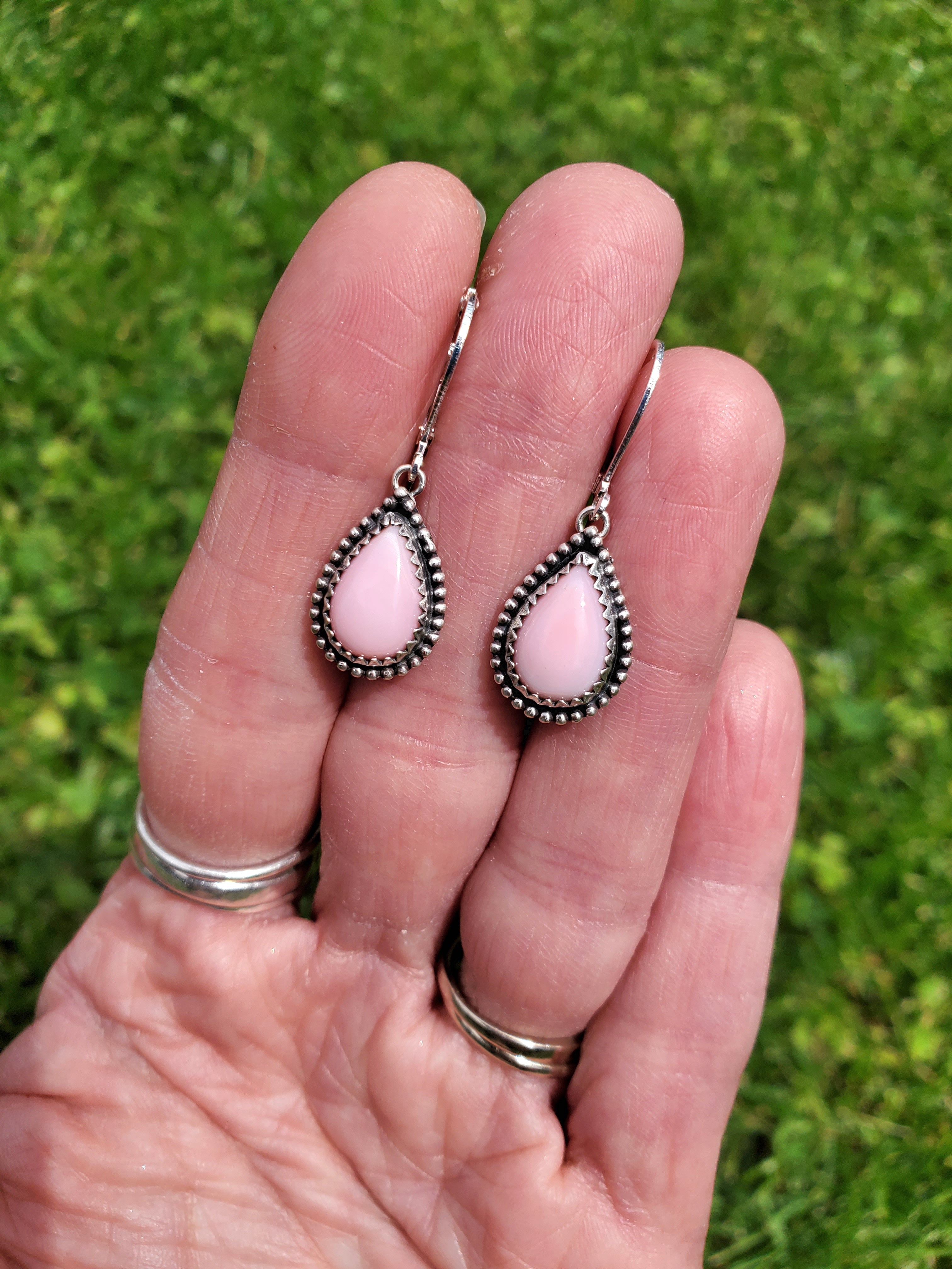 Beautiful Pink Queen Conch Teardrop Dangle Drop Earrings in Solid Sterling Silver