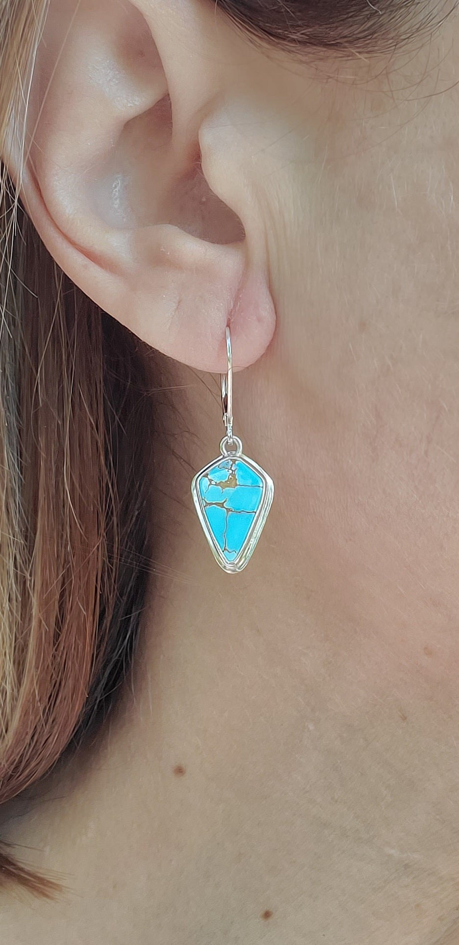 High Grade Montezuma Royston Turquoise Drop Dangle Earrings in Solid Sterling Silver