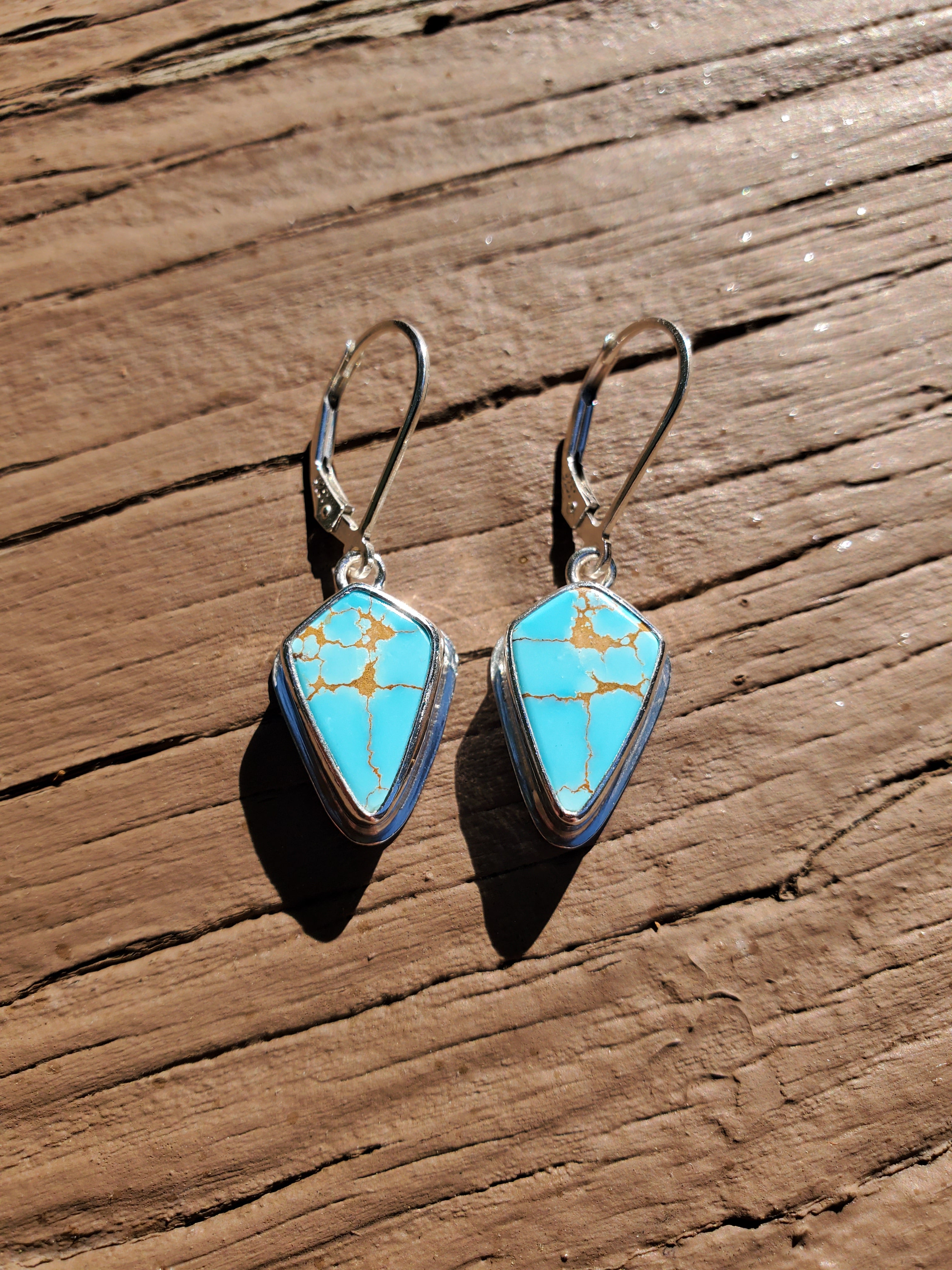 High Grade Montezuma Royston Turquoise Drop Dangle Earrings in Solid Sterling Silver