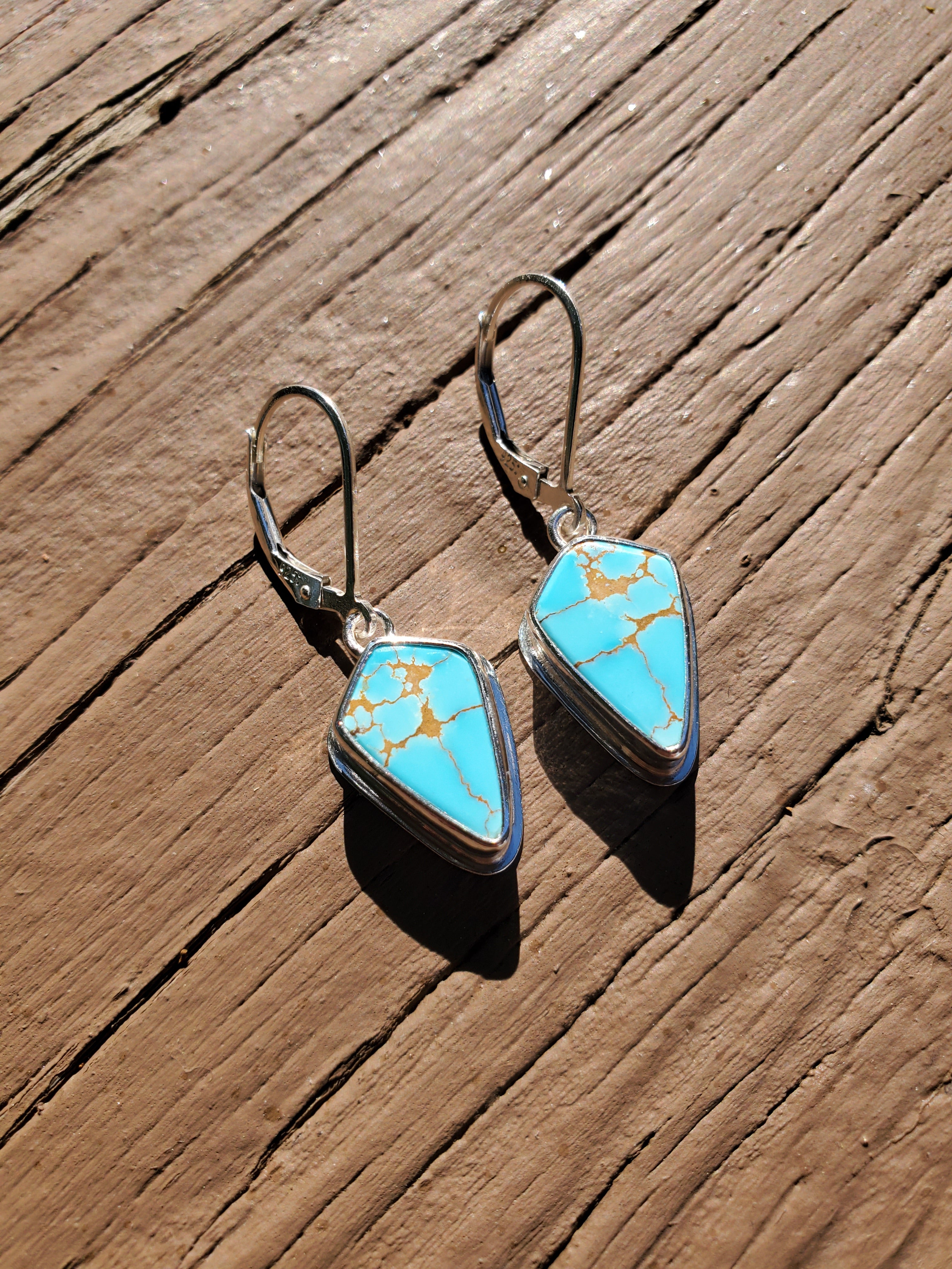 High Grade Montezuma Royston Turquoise Drop Dangle Earrings in Solid Sterling Silver