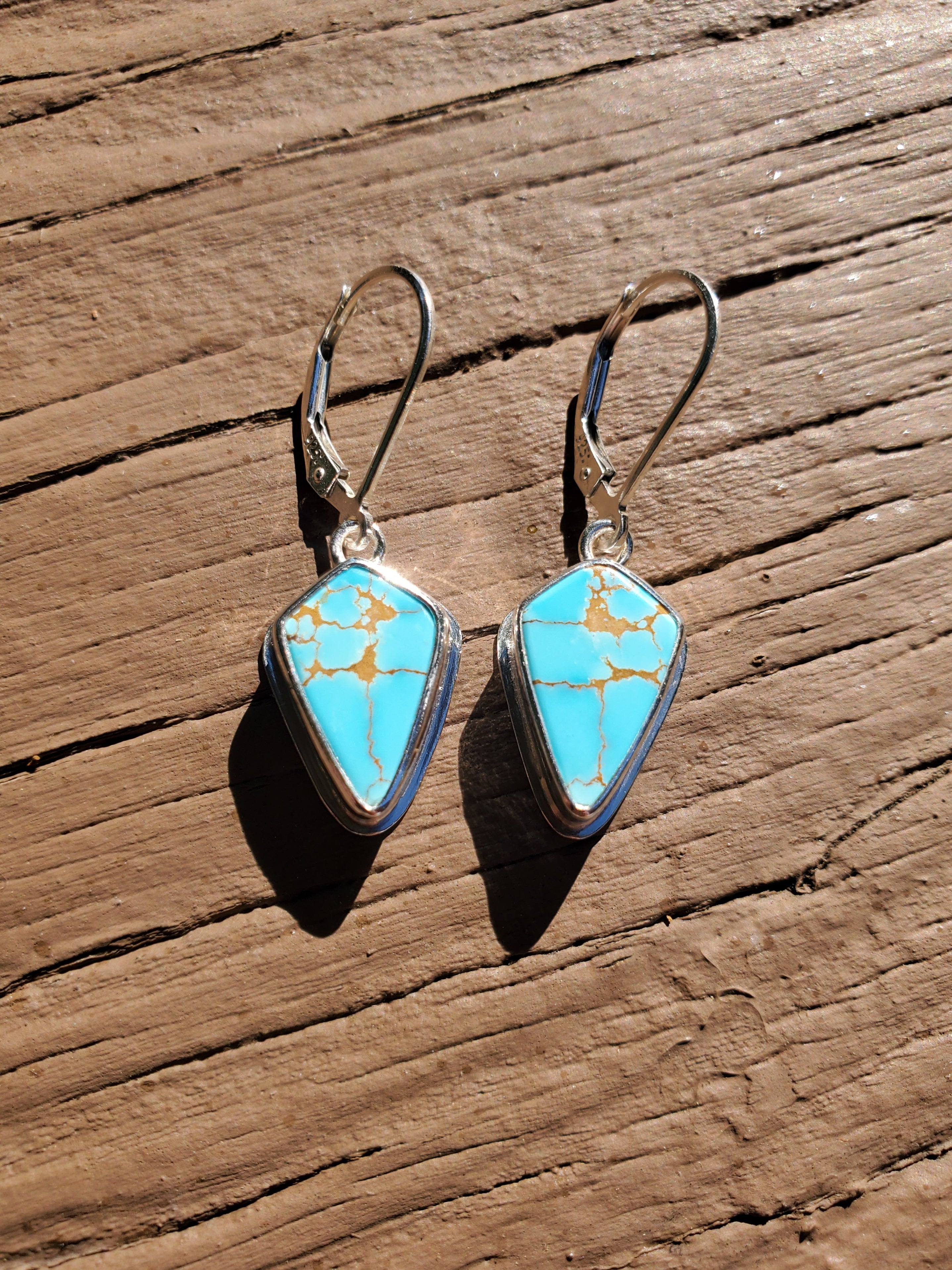 High Grade Montezuma Royston Turquoise Drop Dangle Earrings in Solid Sterling Silver