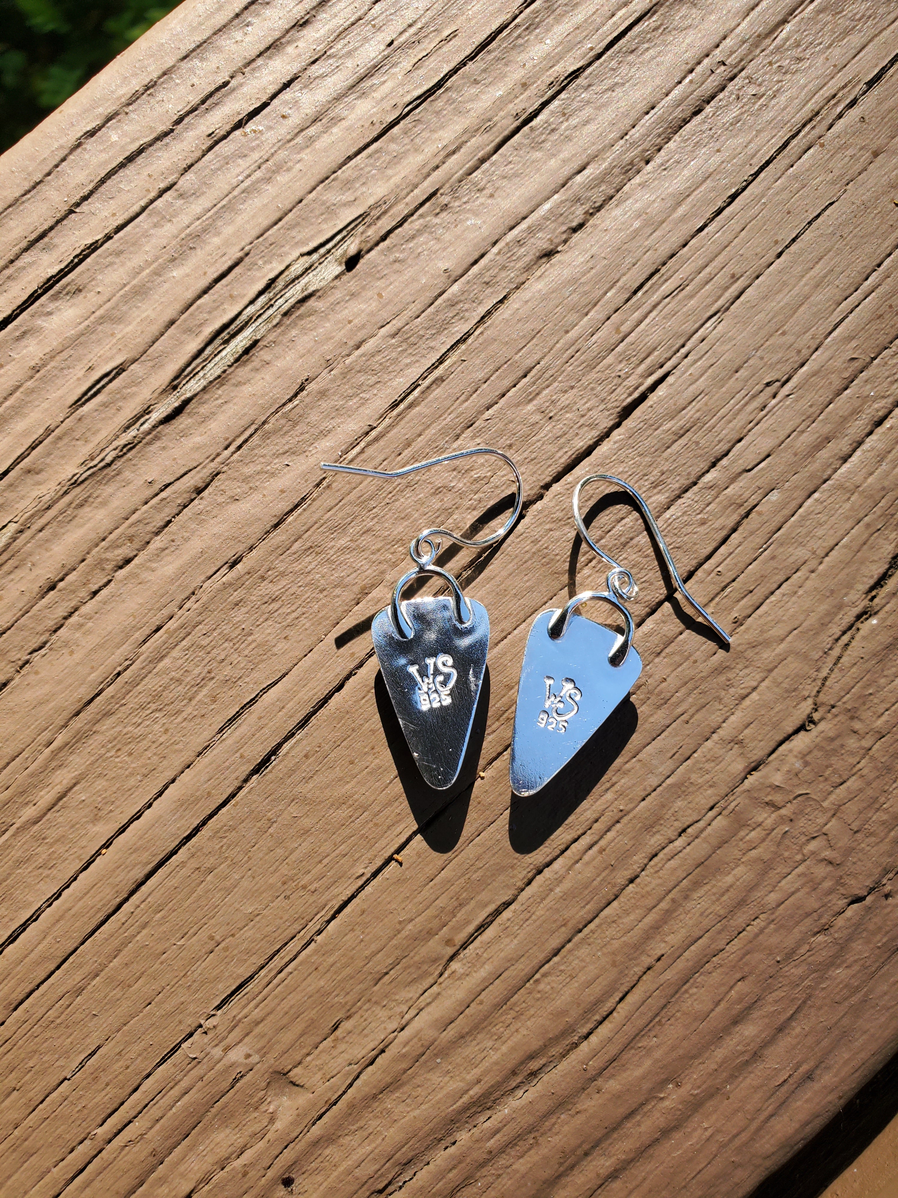 SOLD - Blue Moon Turquoise Inverted Triangle Dangle Drop Earrings in Solid Sterling Silver