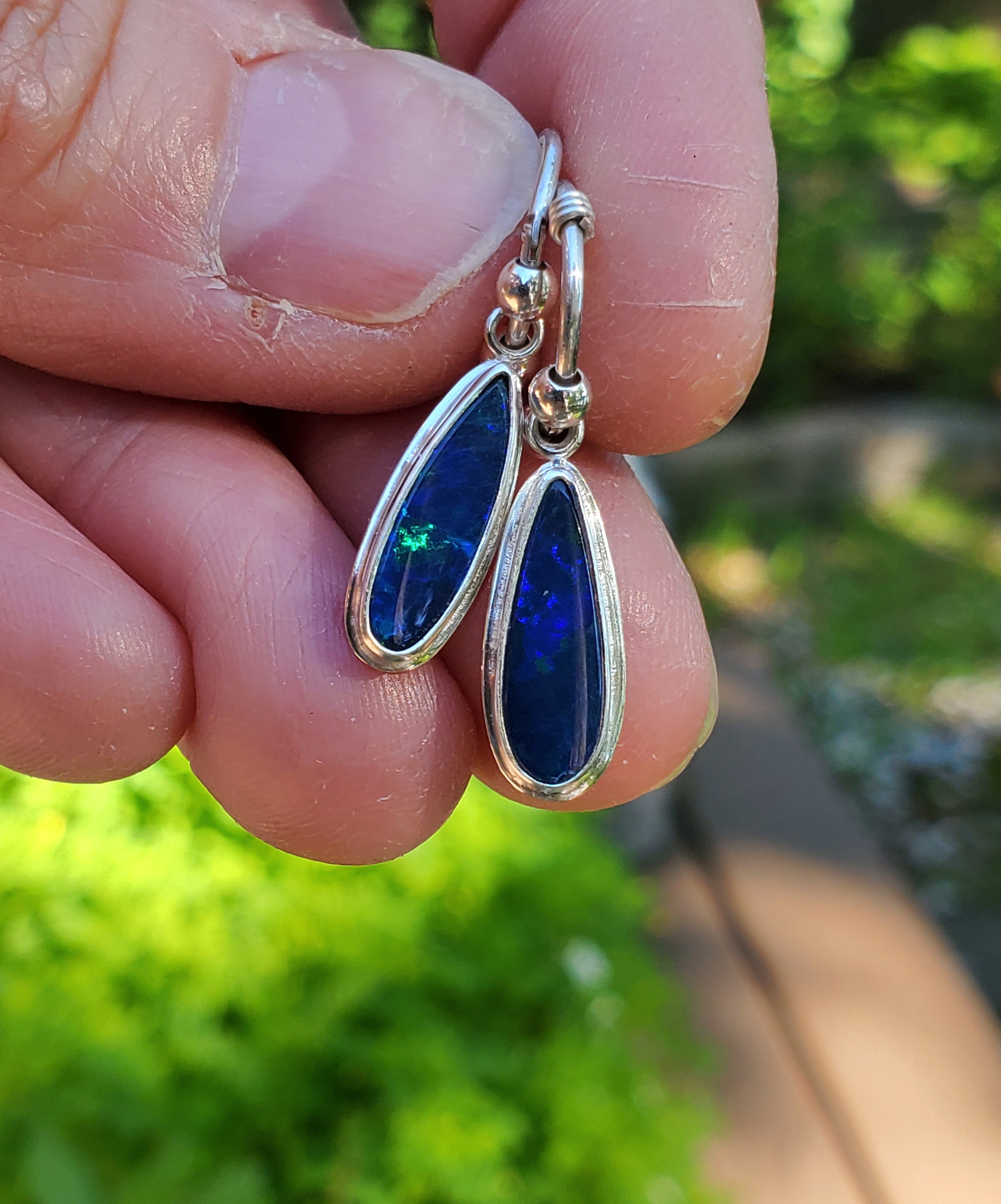 Australian Opal Hoop Dangle Earrings in Solid Sterling Silver