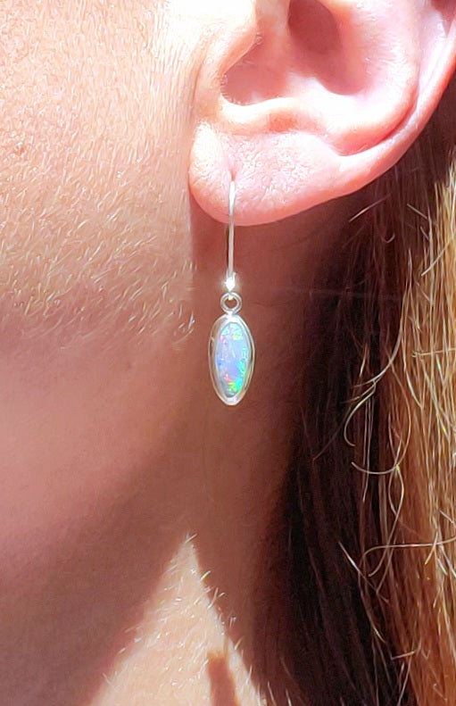 Australian Opal Dangle Earrings in Solid Sterling Silver