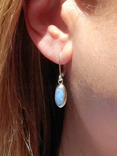 Australian Opal Dangle Earrings in Solid Sterling Silver