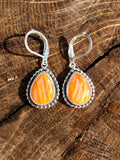 Orange Spiny Oyster Dangle Earrings in Solid Sterling Silver