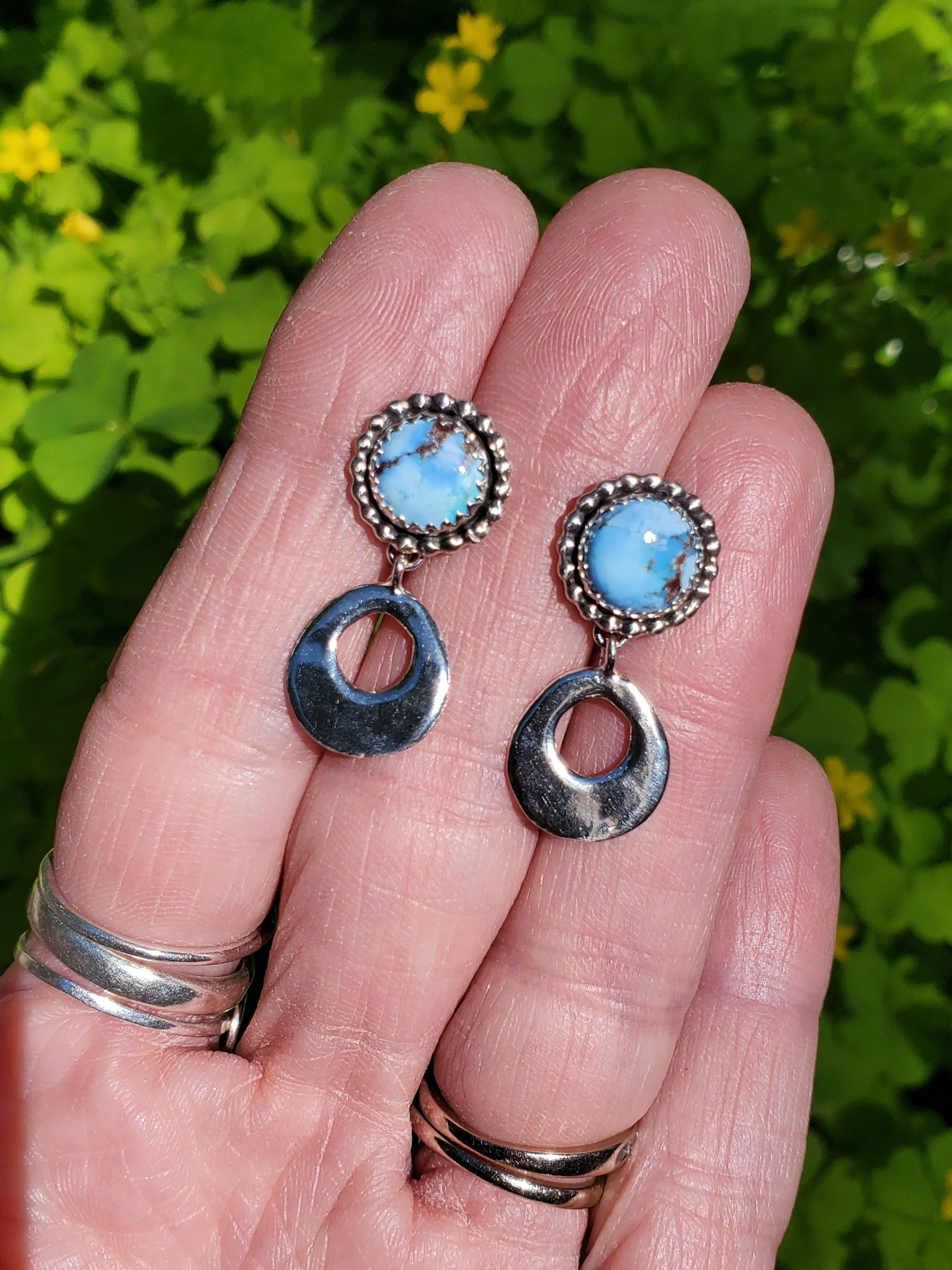 Golden Hills Turquoise Dangle Drop Earrings in Solid Sterling Silver
