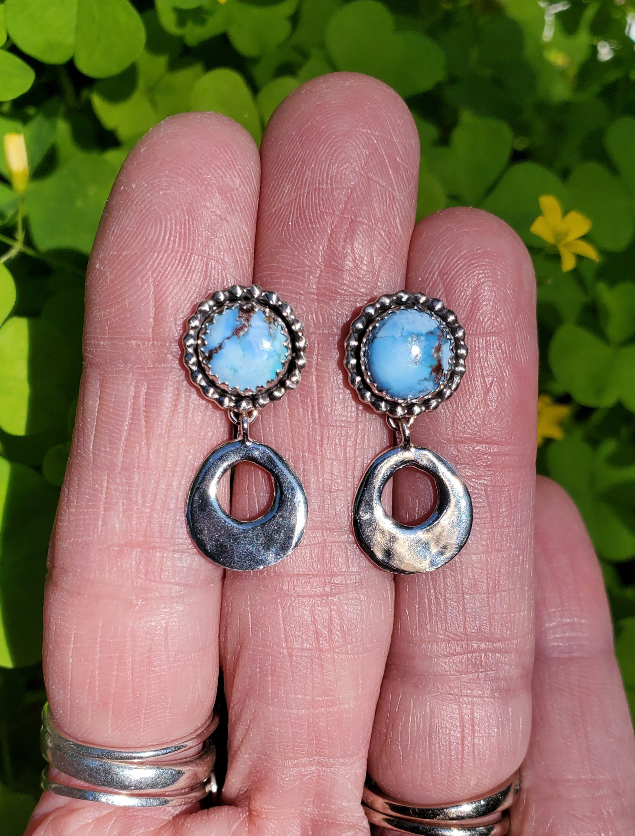 Golden Hills Turquoise Dangle Drop Earrings in Solid Sterling Silver
