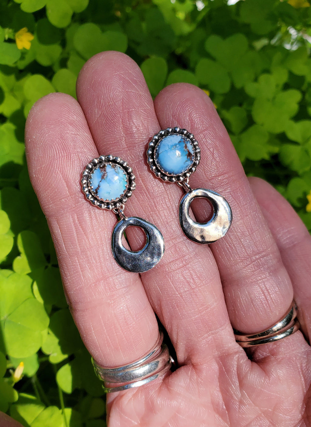 Golden Hills Turquoise Dangle Drop Earrings in Solid Sterling Silver