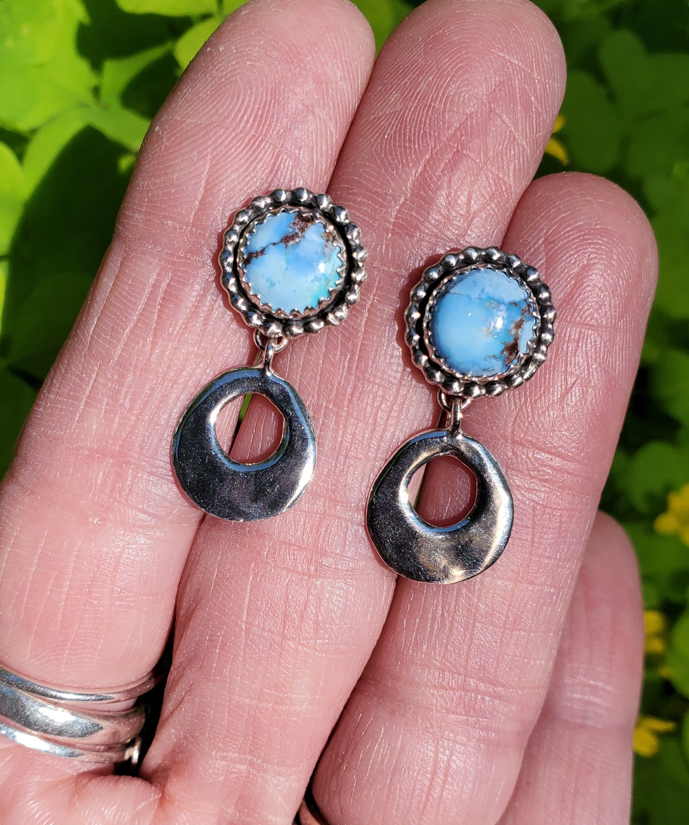 Golden Hills Turquoise Dangle Drop Earrings in Solid Sterling Silver