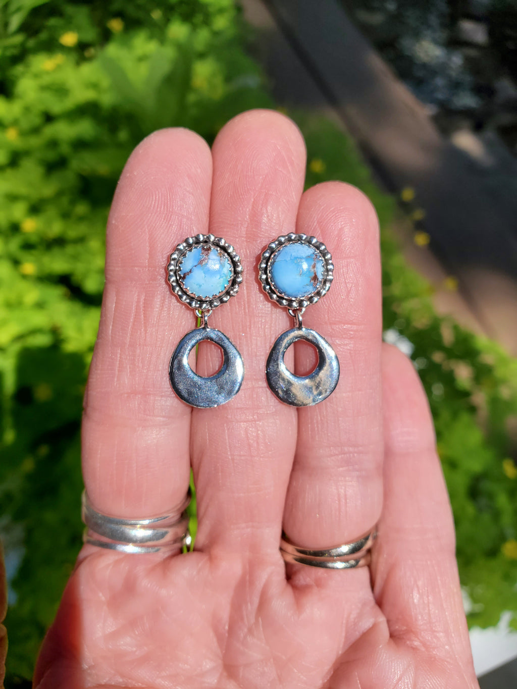 Golden Hills Turquoise Dangle Drop Earrings in Solid Sterling Silver