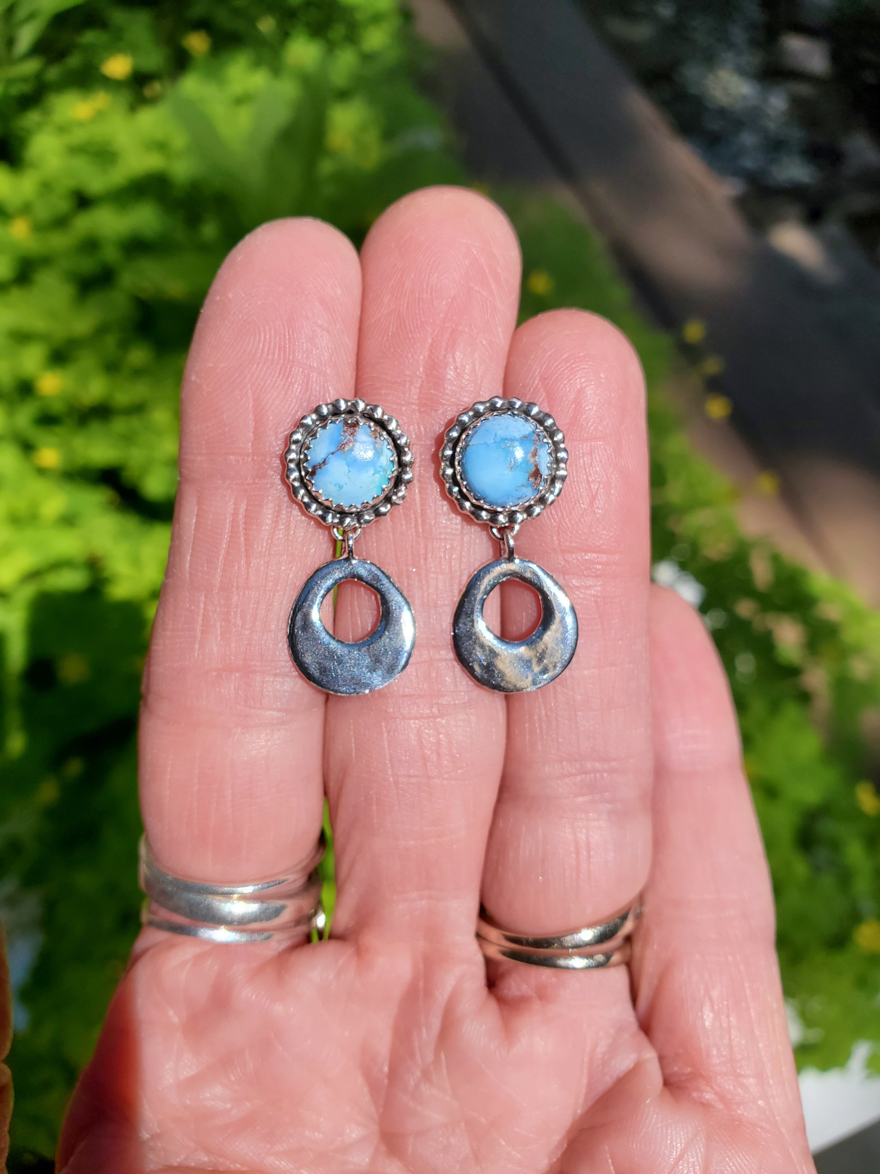 Golden Hills Turquoise Dangle Drop Earrings in Solid Sterling Silver