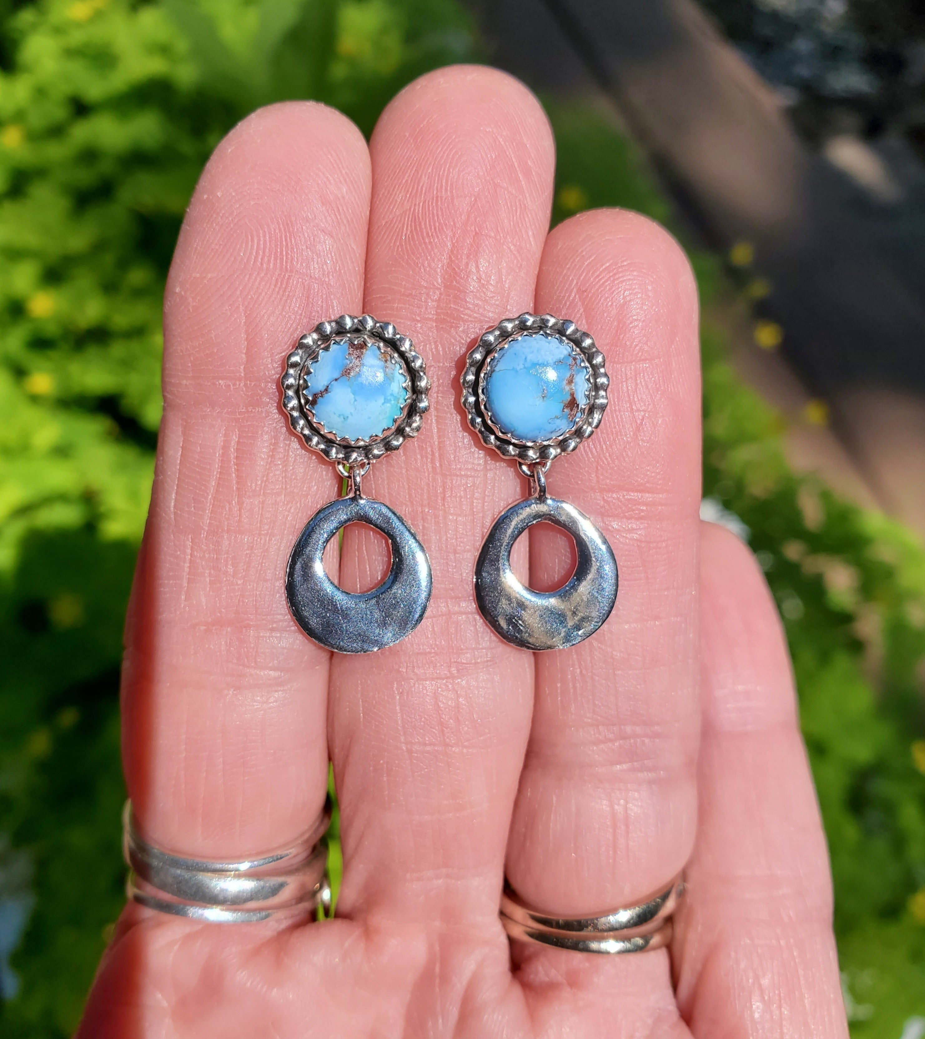 Golden Hills Turquoise Dangle Drop Earrings in Solid Sterling Silver