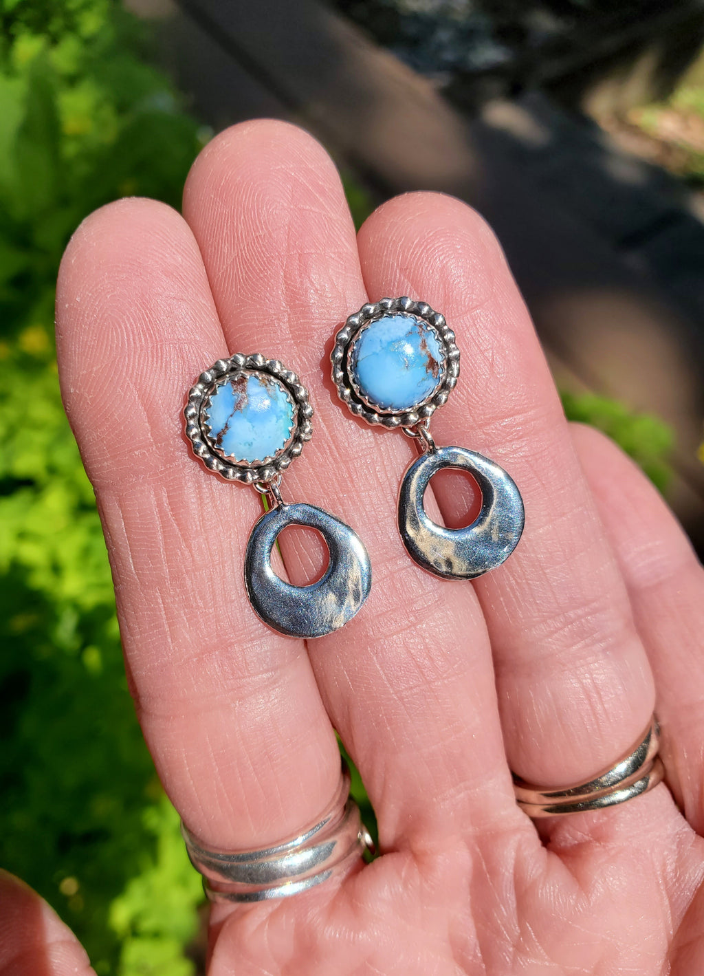 Golden Hills Turquoise Dangle Drop Earrings in Solid Sterling Silver