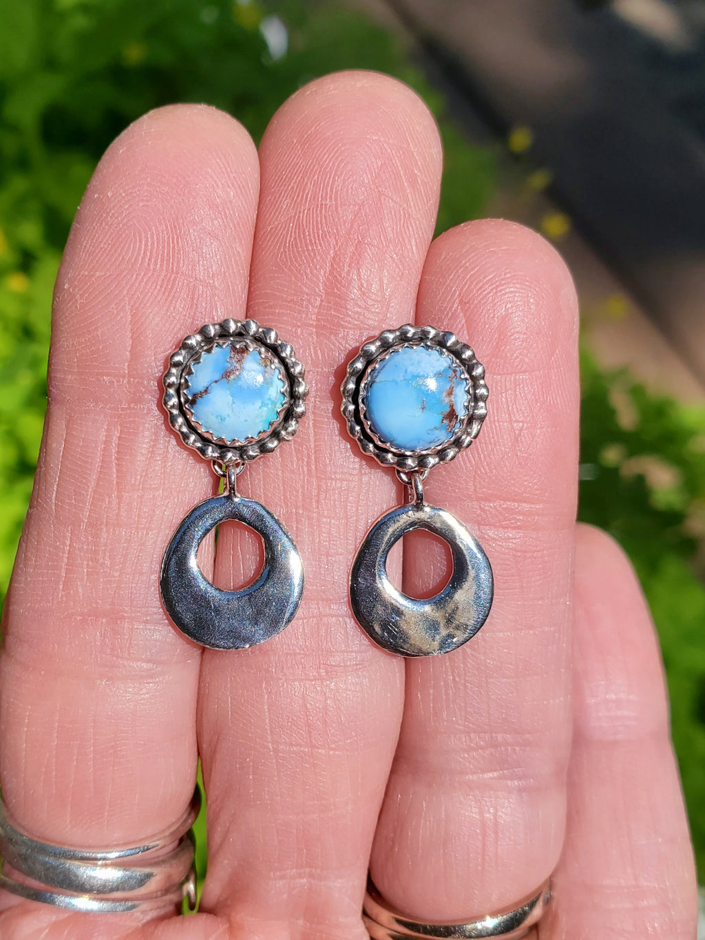 Golden Hills Turquoise Dangle Drop Earrings in Solid Sterling Silver
