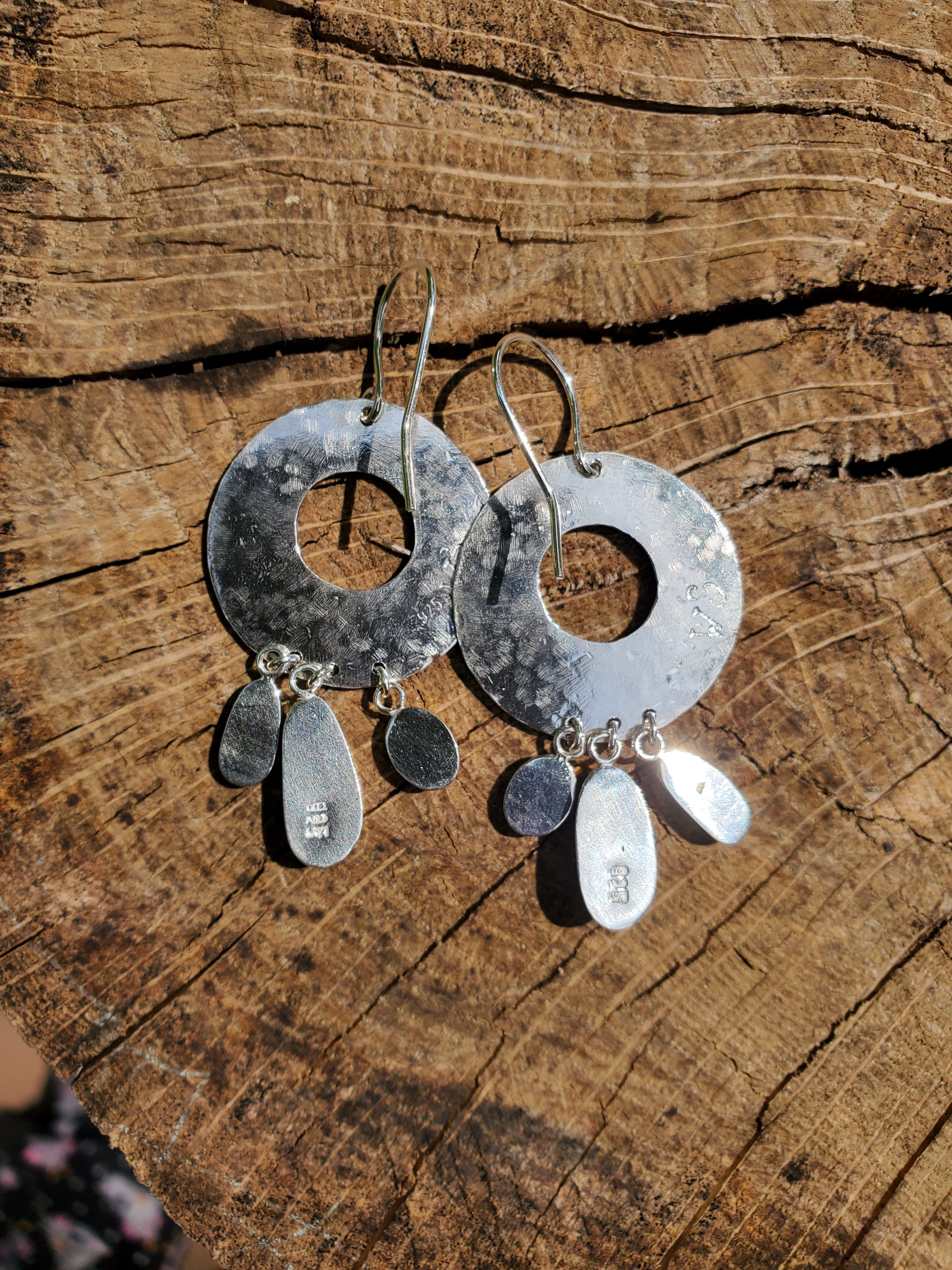 Opal Hoop Dangle Drop Earrings in Solid Sterling Silver