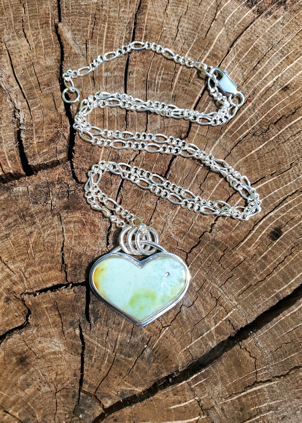 Palomino Variscite Heart Pendant Necklace in Solid Sterling Silver