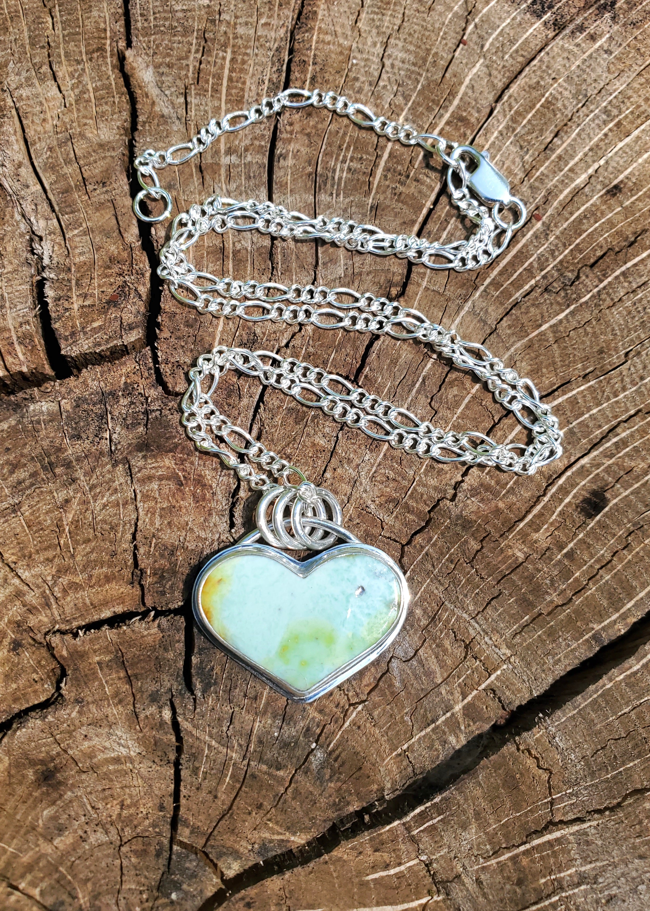 Palomino Variscite Heart Pendant Necklace in Solid Sterling Silver