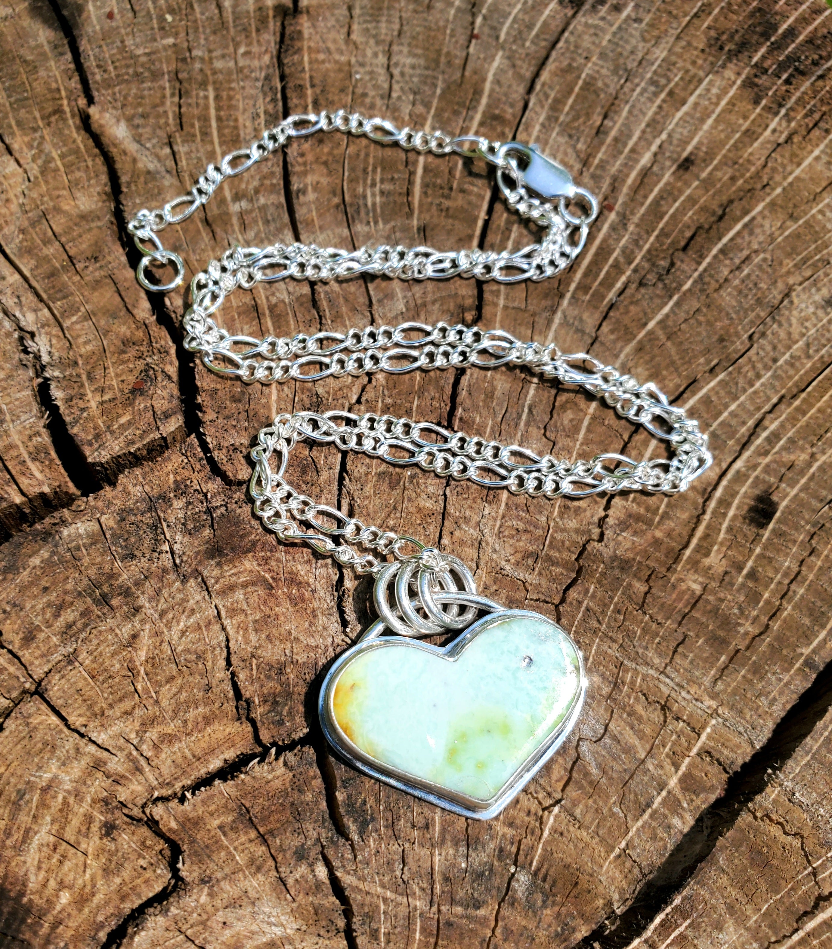 Palomino Variscite Heart Pendant Necklace in Solid Sterling Silver