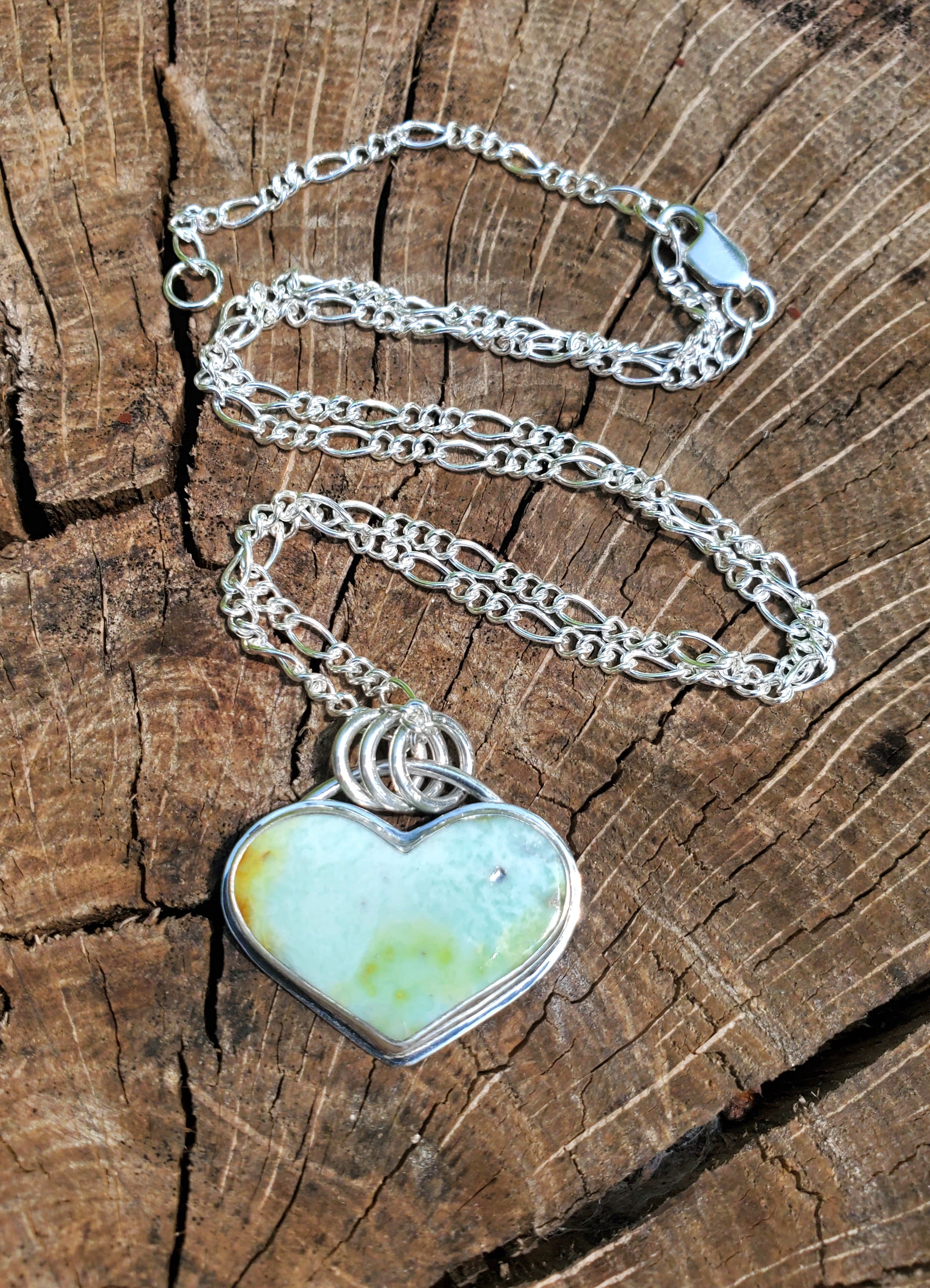 Palomino Variscite Heart Pendant Necklace in Solid Sterling Silver