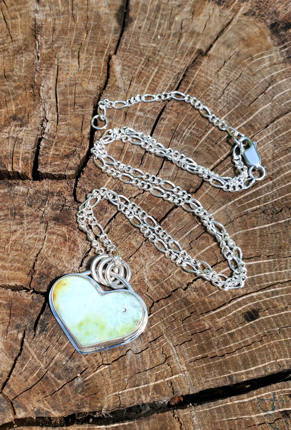 Palomino Variscite Heart Pendant Necklace in Solid Sterling Silver