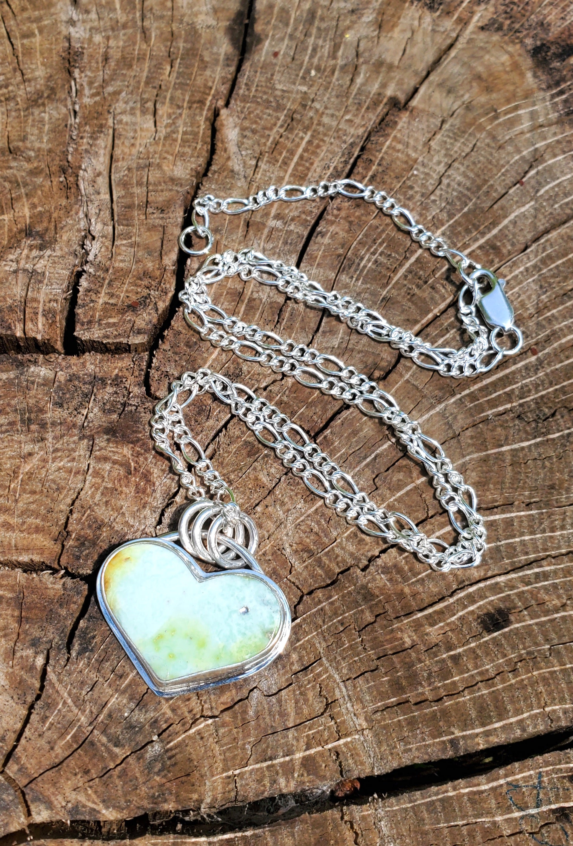 Palomino Variscite Heart Pendant Necklace in Solid Sterling Silver