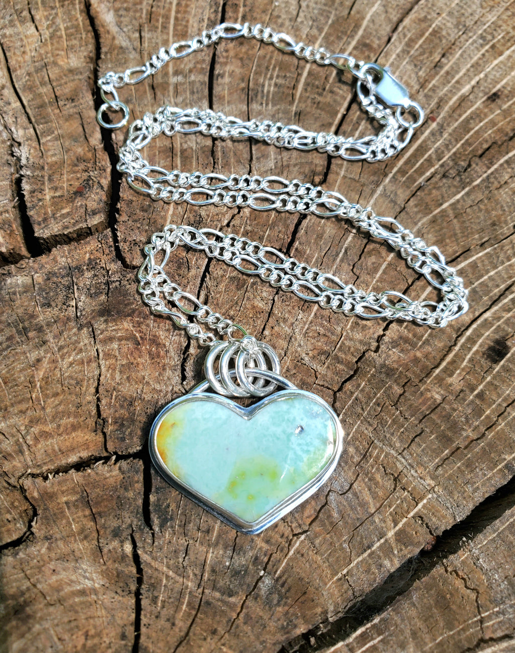 Palomino Variscite Heart Pendant Necklace in Solid Sterling Silver
