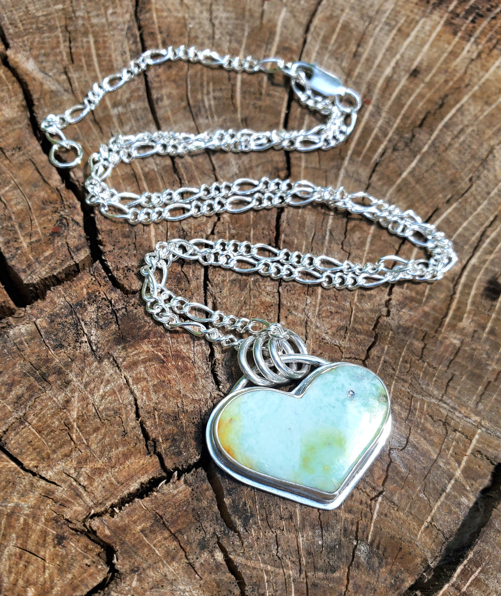 Palomino Variscite Heart Pendant Necklace in Solid Sterling Silver