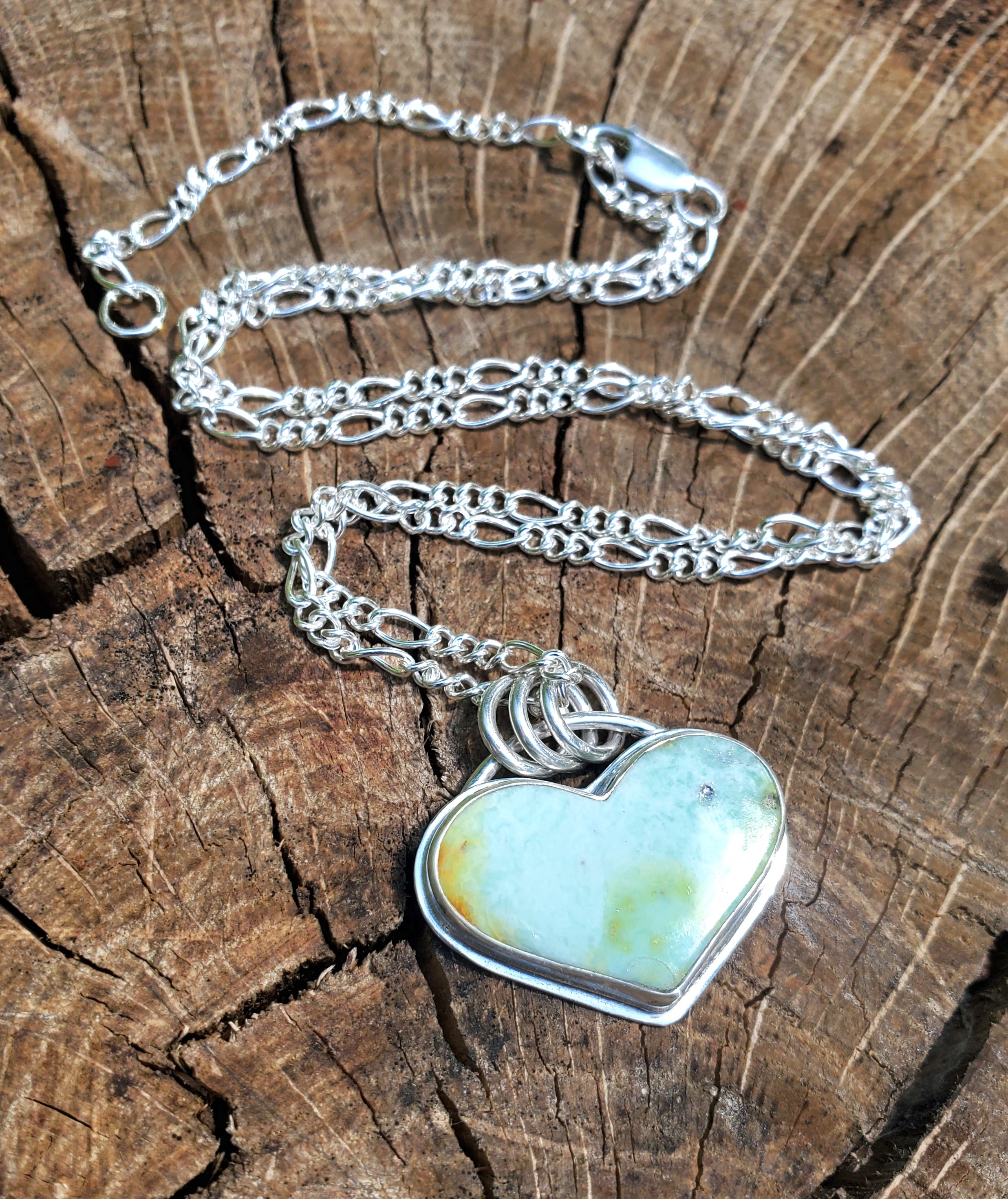 Palomino Variscite Heart Pendant Necklace in Solid Sterling Silver