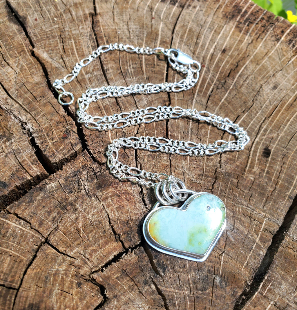 Palomino Variscite Heart Pendant Necklace in Solid Sterling Silver