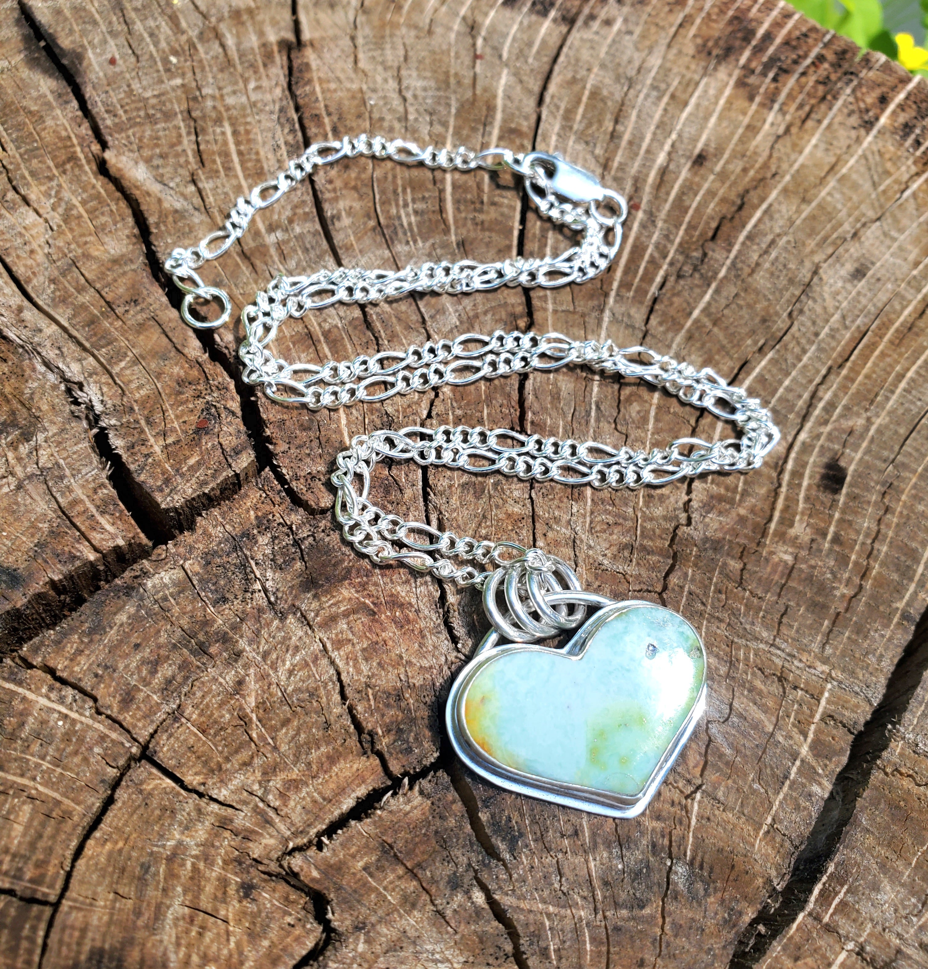 Palomino Variscite Heart Pendant Necklace in Solid Sterling Silver