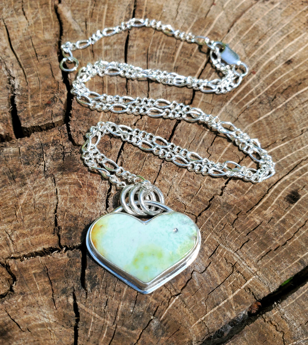 Palomino Variscite Heart Pendant Necklace in Solid Sterling Silver