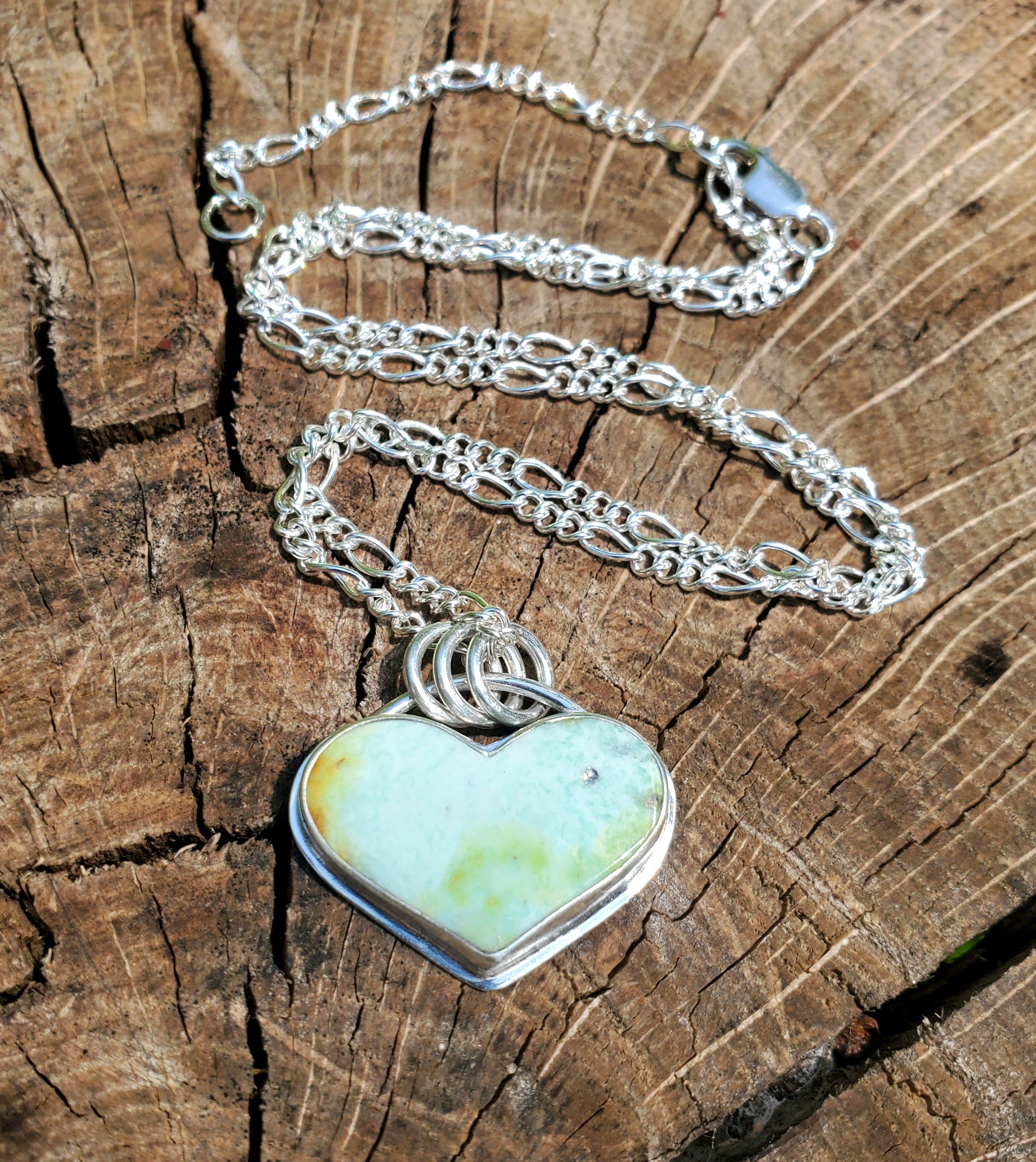 Palomino Variscite Heart Pendant Necklace in Solid Sterling Silver