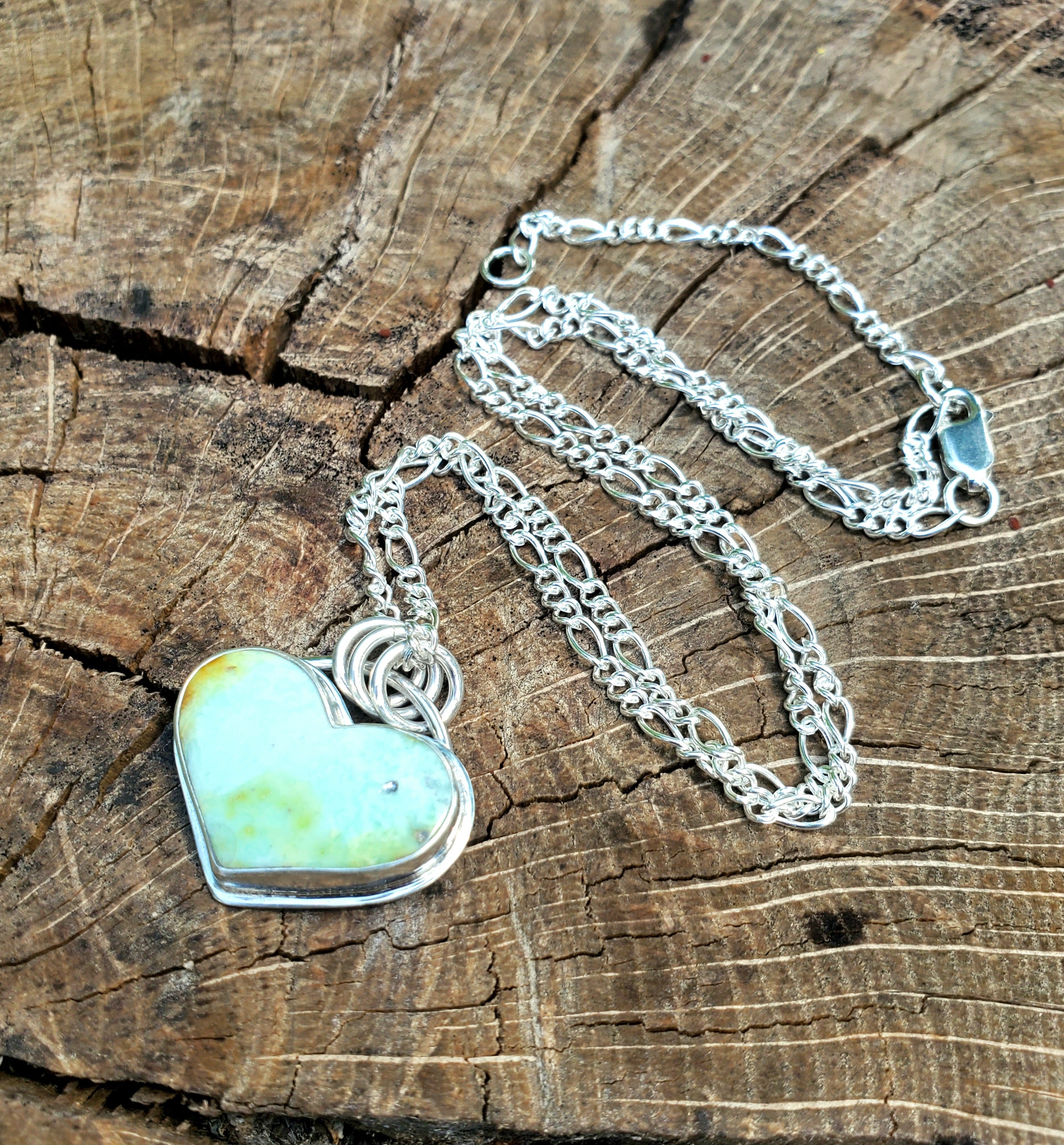 Palomino Variscite Heart Pendant Necklace in Solid Sterling Silver
