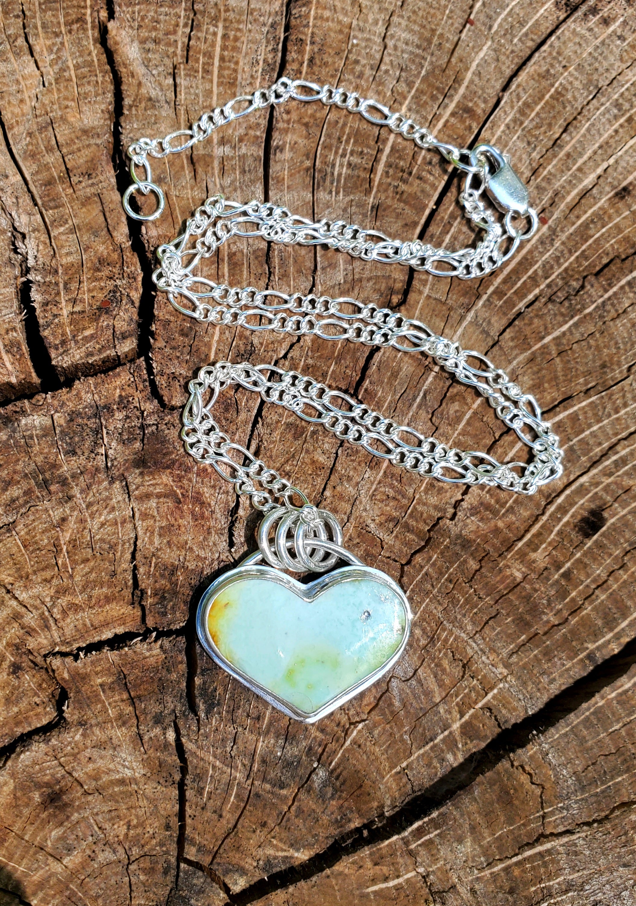 Palomino Variscite Heart Pendant Necklace in Solid Sterling Silver