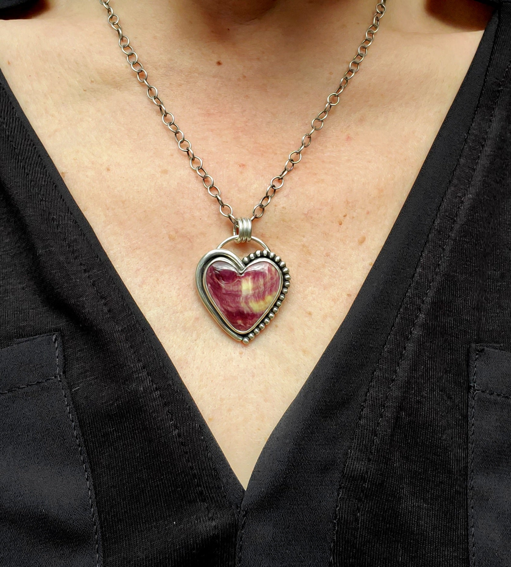 Purple Spiny Oyster Heart Pendant in Solid Sterling Silver