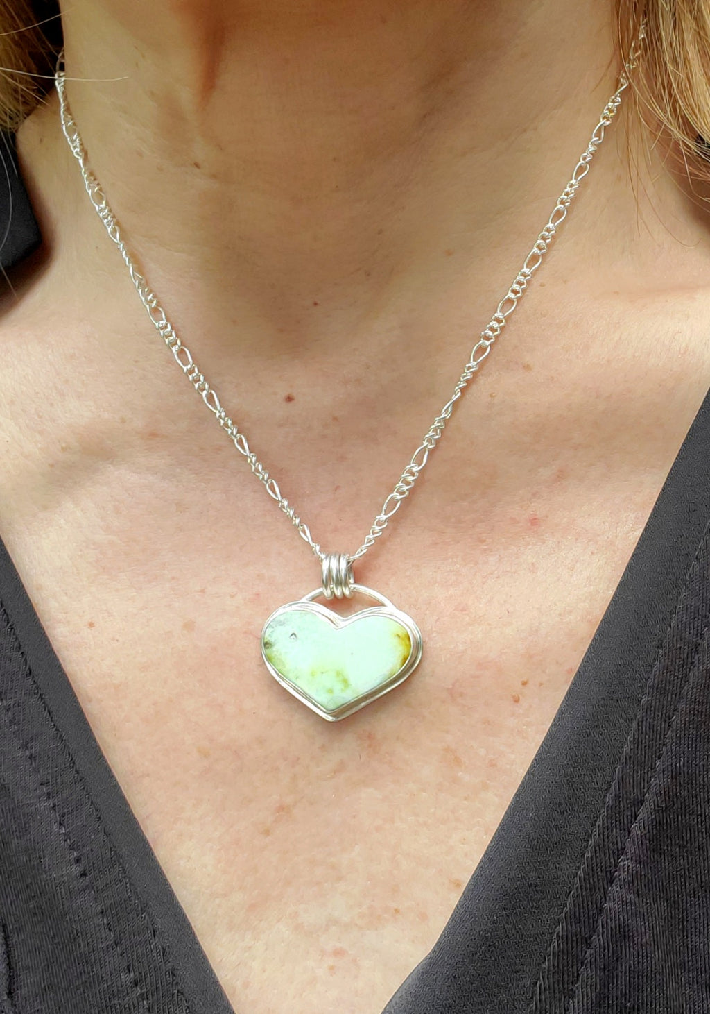 Palomino Variscite Heart Pendant Necklace in Solid Sterling Silver