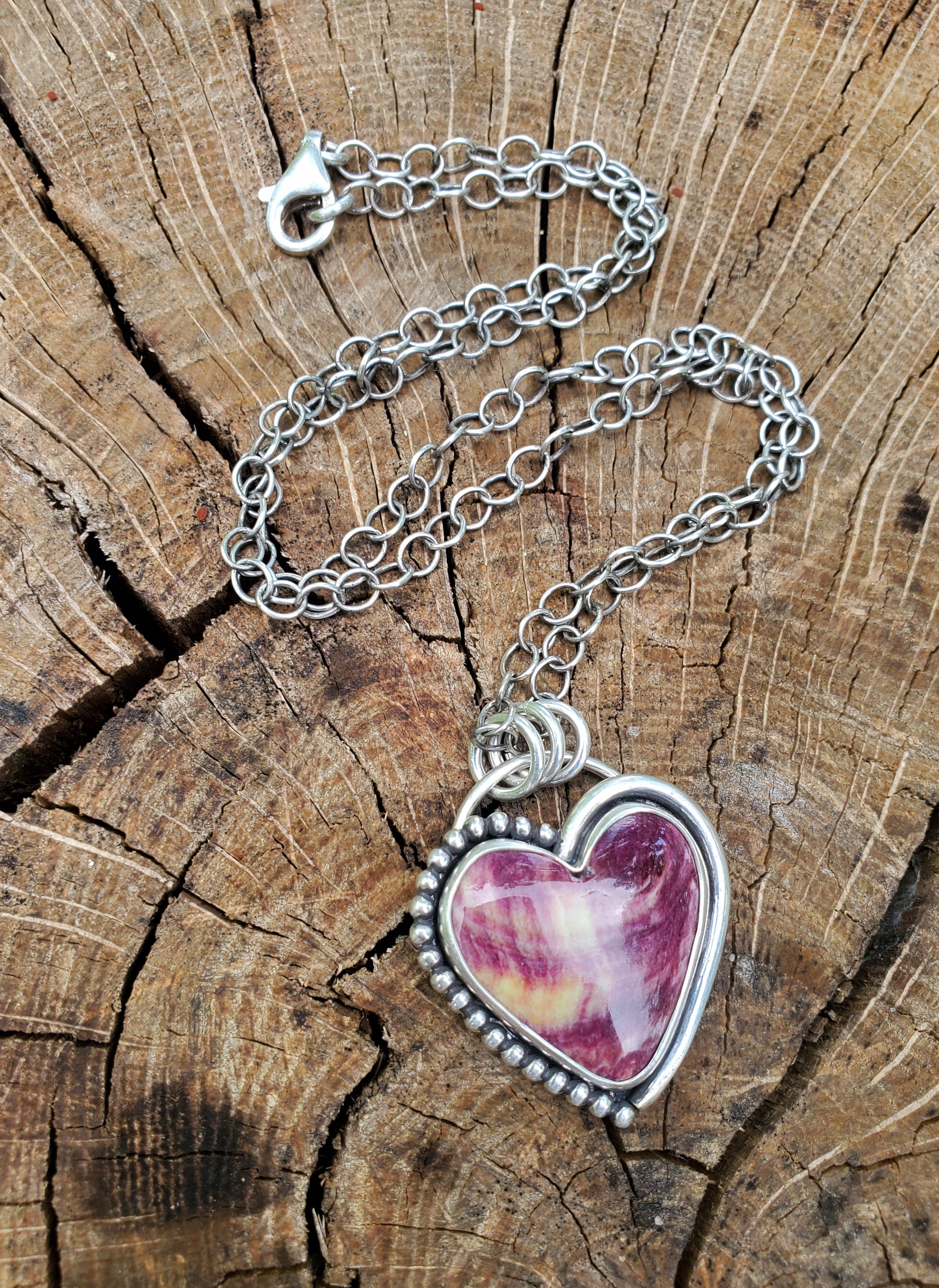 Purple Spiny Oyster Heart Pendant in Solid Sterling Silver