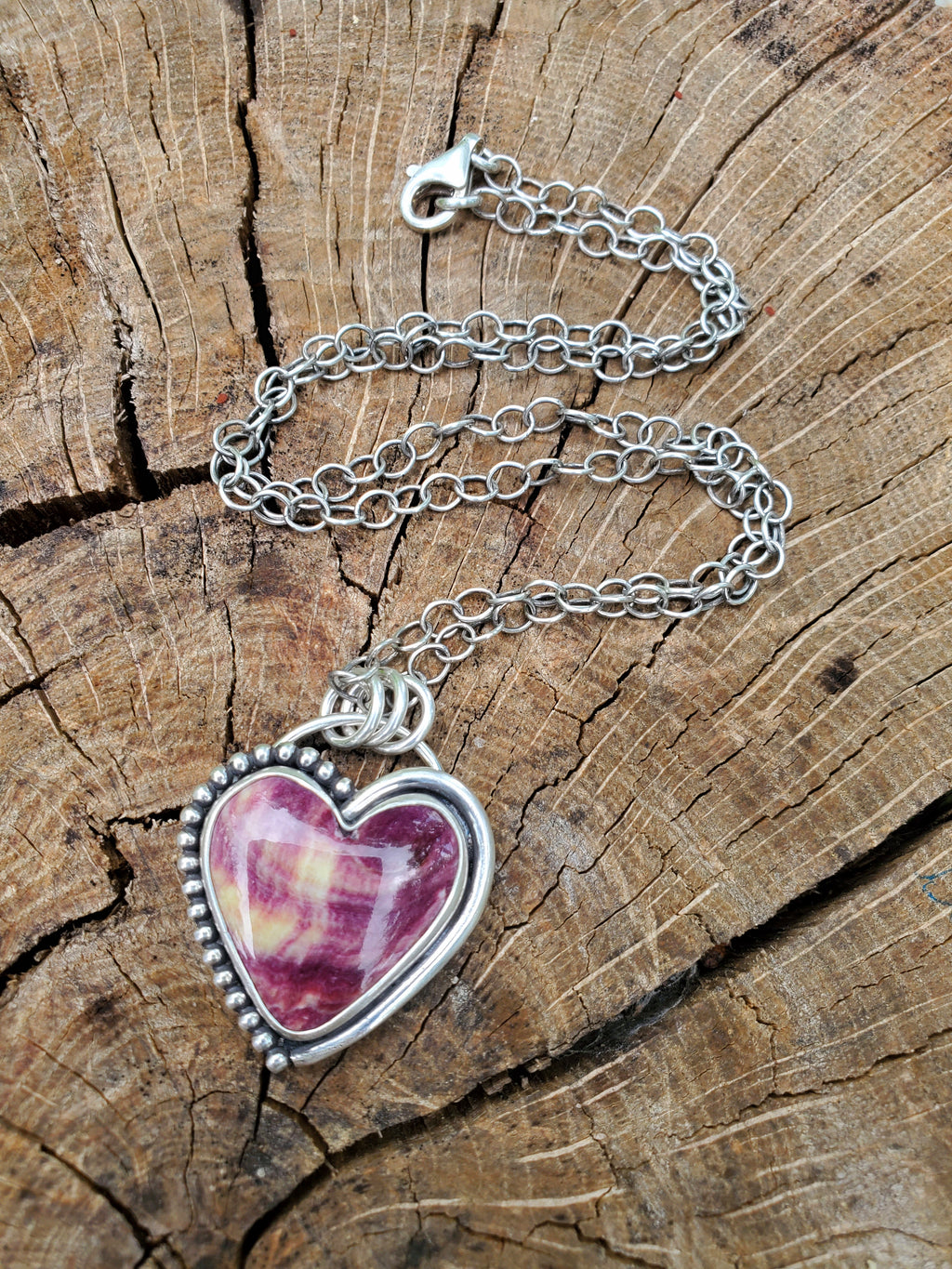 Purple Spiny Oyster Heart Pendant in Solid Sterling Silver